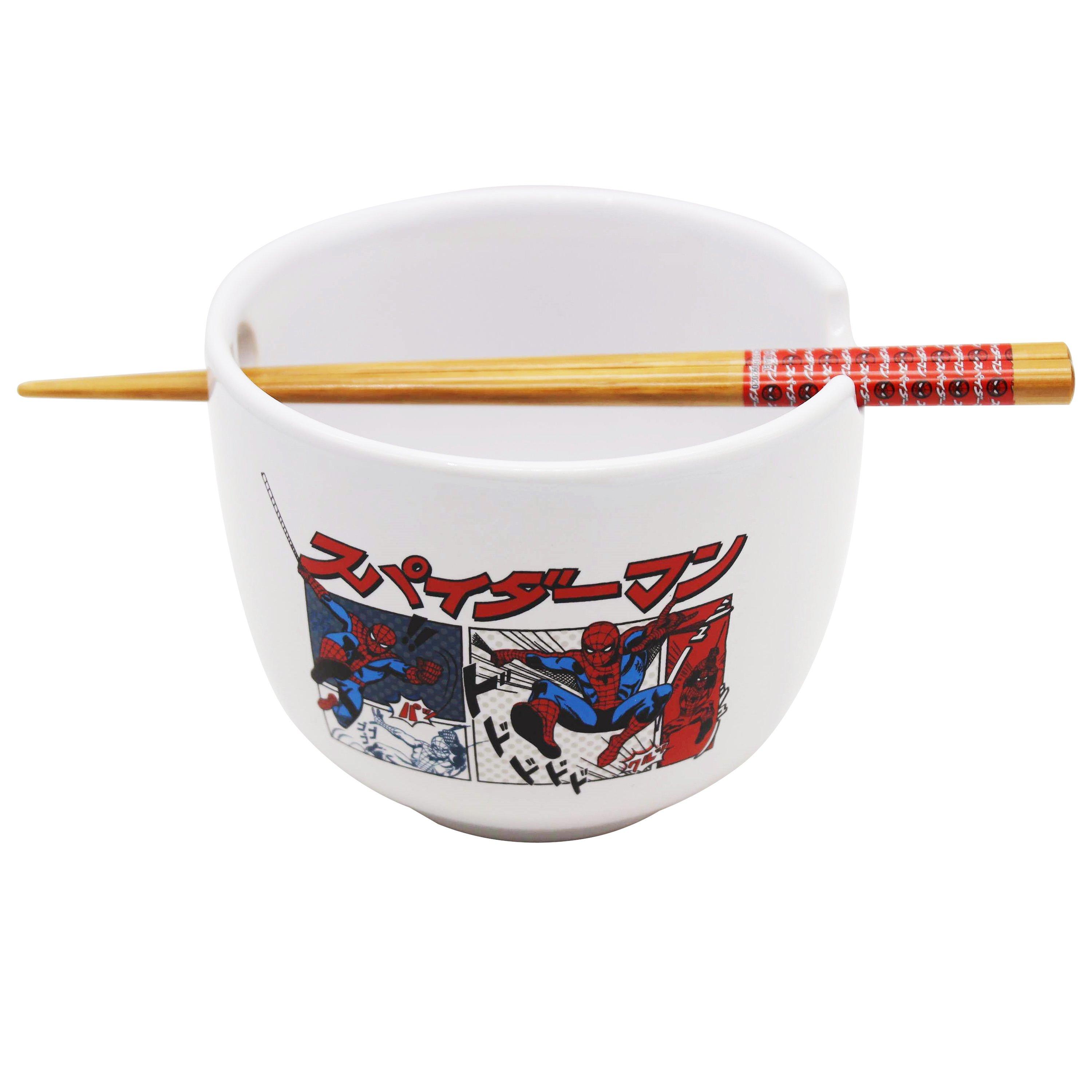 Marvel Spider-Man Manga Panels Ceramic Ramen Bowl with Chopsticks Set