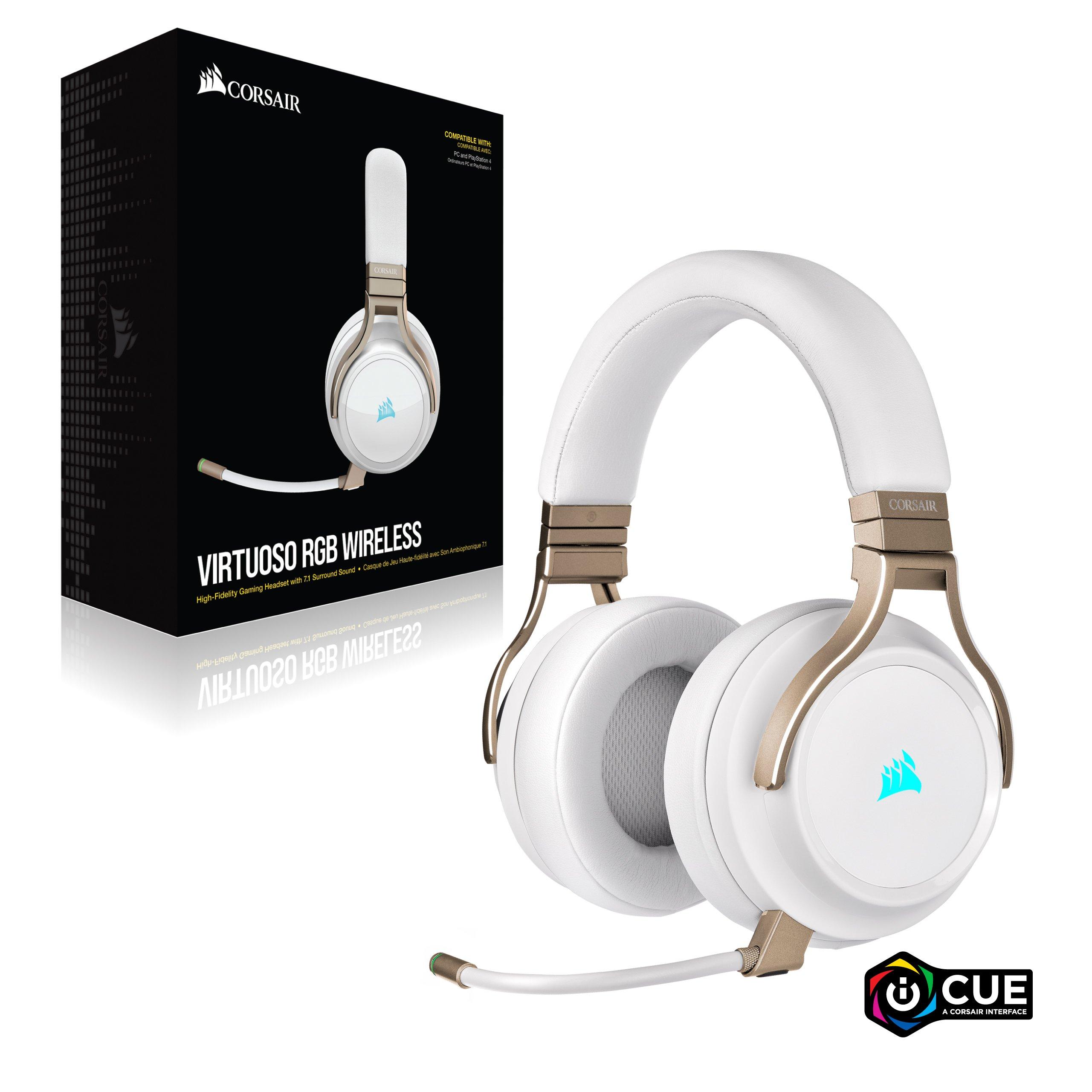  Corsair Virtuoso RGB Wireless Gaming Headset with 7.1 Surround  Sound, Broadcast Microphone, Memory Foam Earcups, 20hr Battery - For PC,  PS4 : Video Games