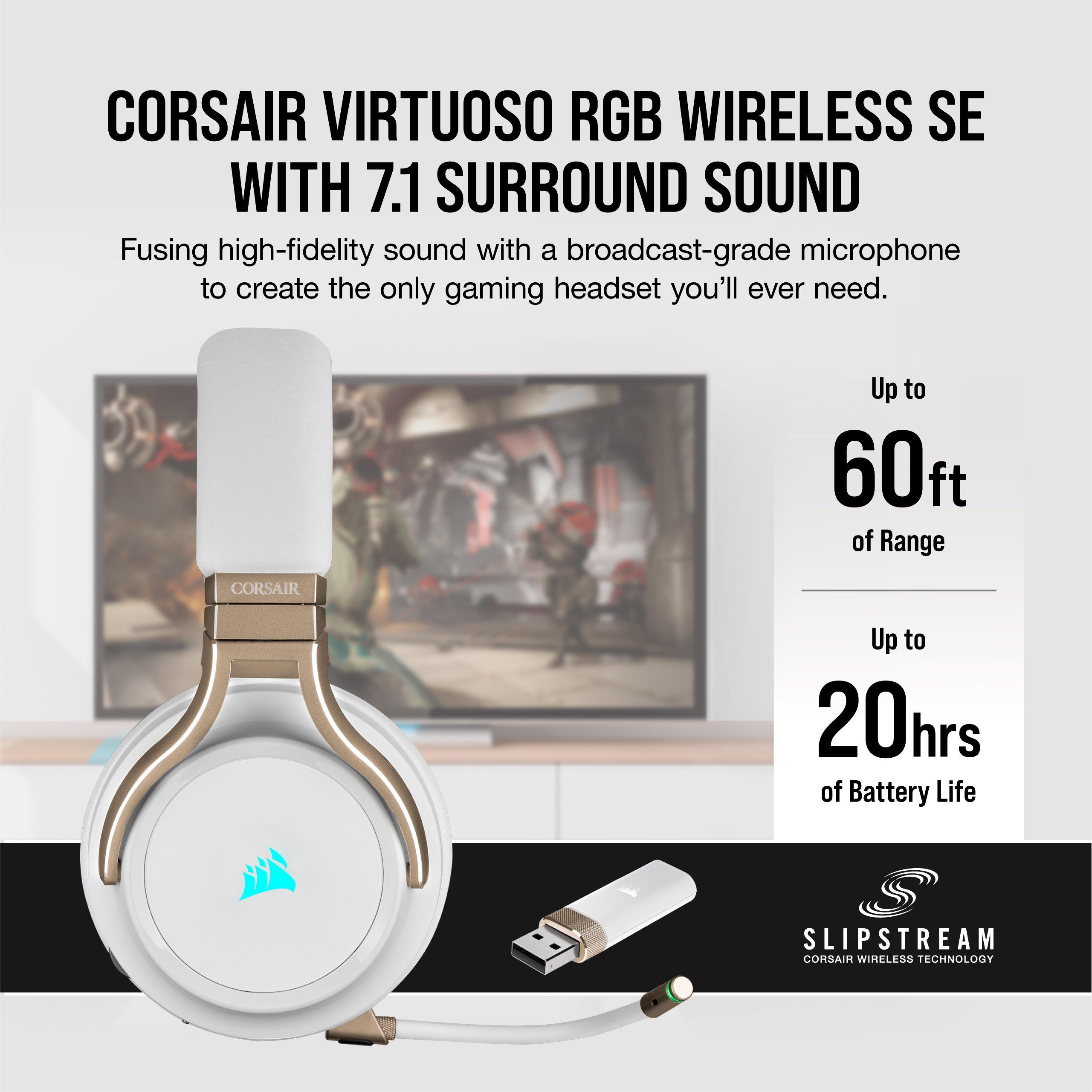 Casque Gaming Corsair Virtuoso RGB haute fidélité Bluetooth USB Type-A -  Perle