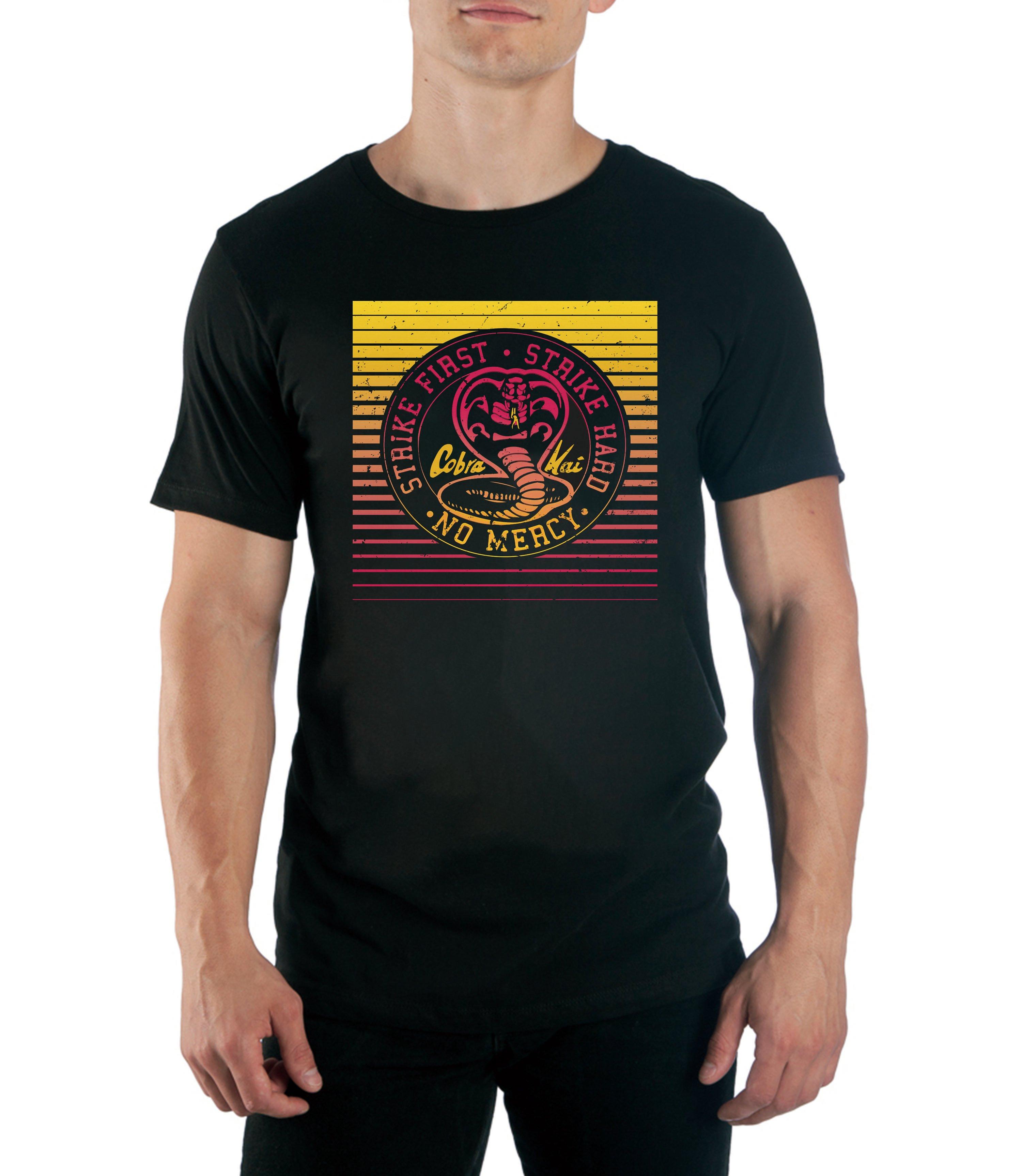  Karate Kid Strike First Cobra Kai Logo Crew T-Shirt : Clothing,  Shoes & Jewelry