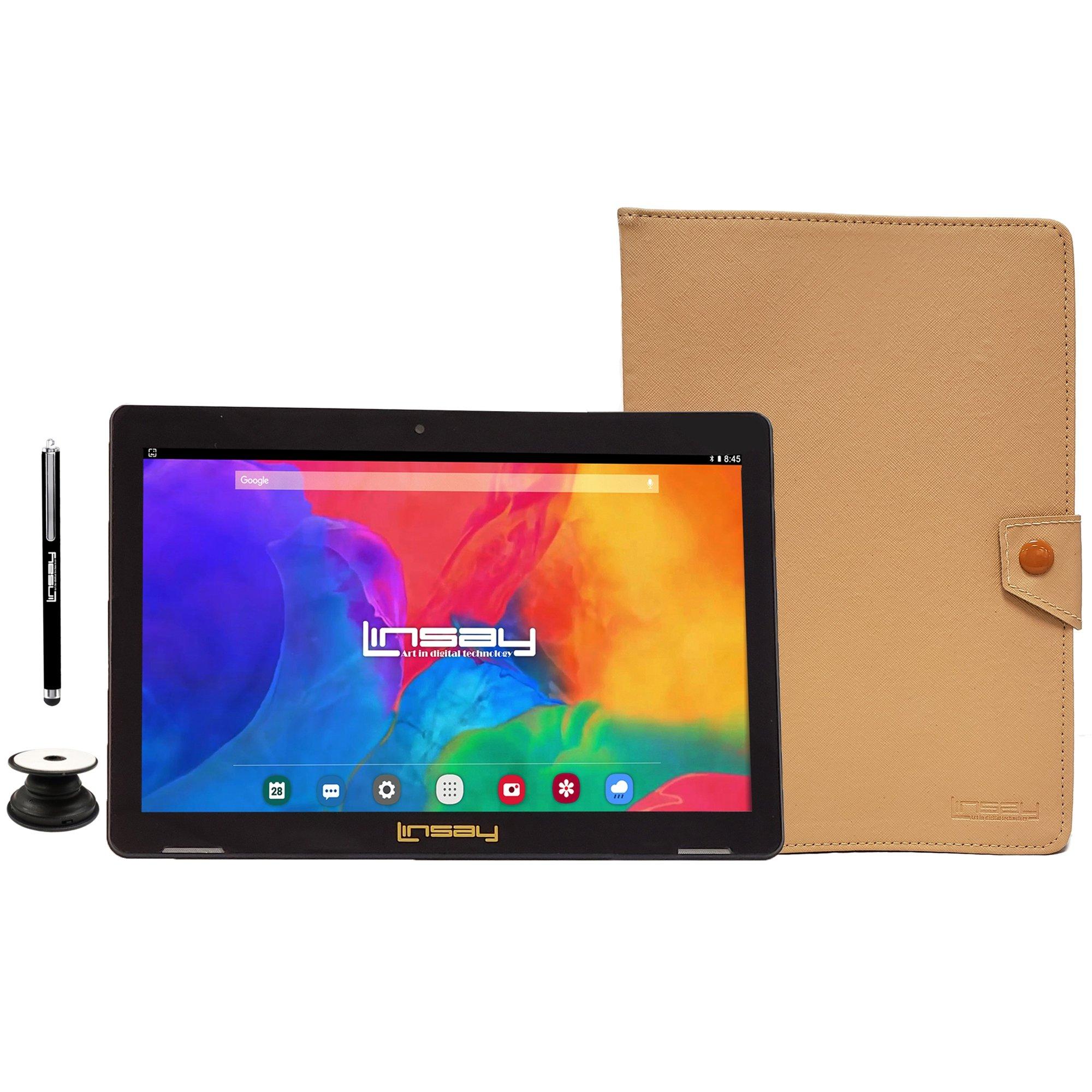LINSAY 10.1-in Tablet 32GB Bundle with Leather Folio Case