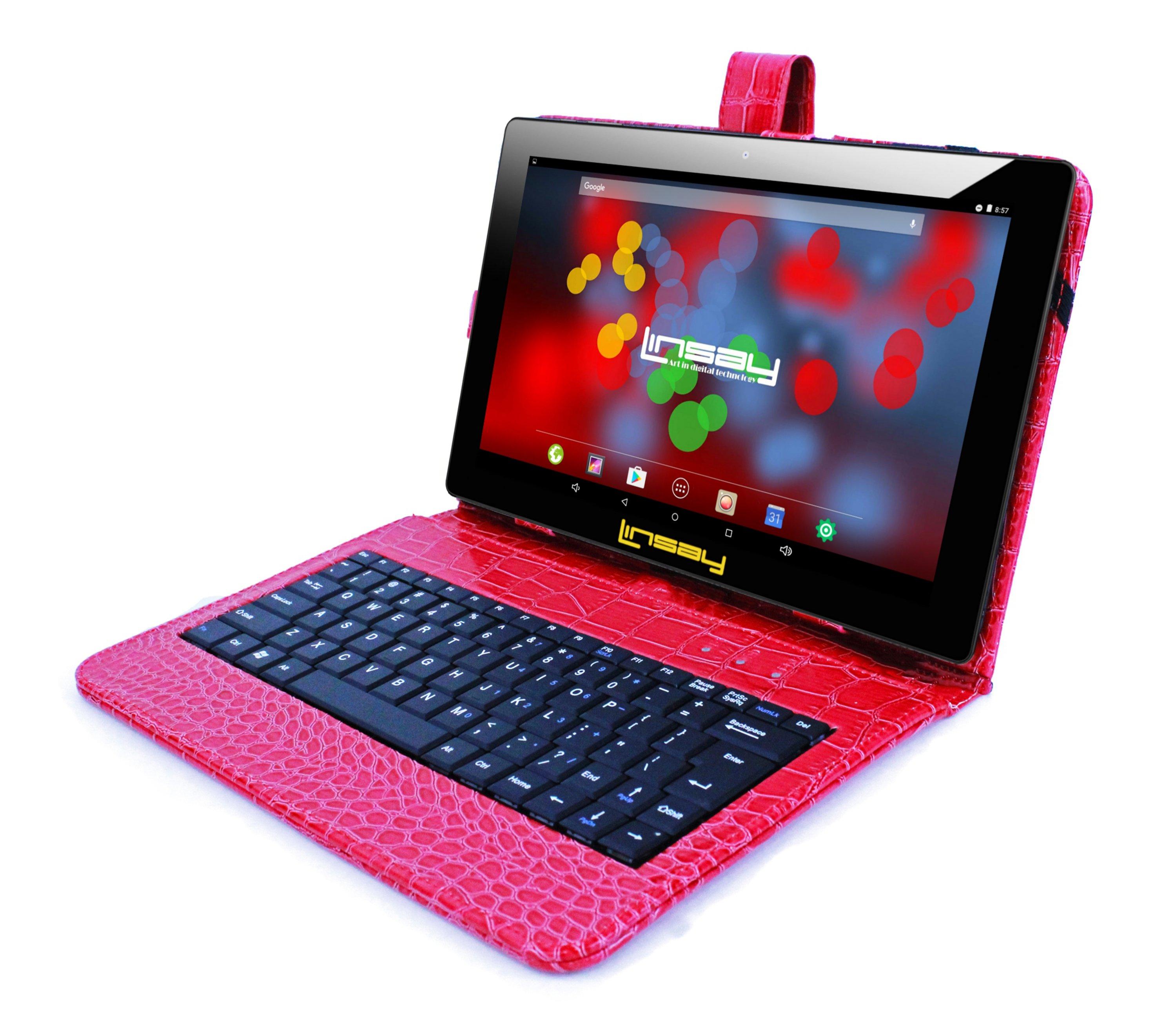 LINSAY 10.1-in Android 11 Tablet 32GB Bundle with Deluxe Crocodile Keyboard Case