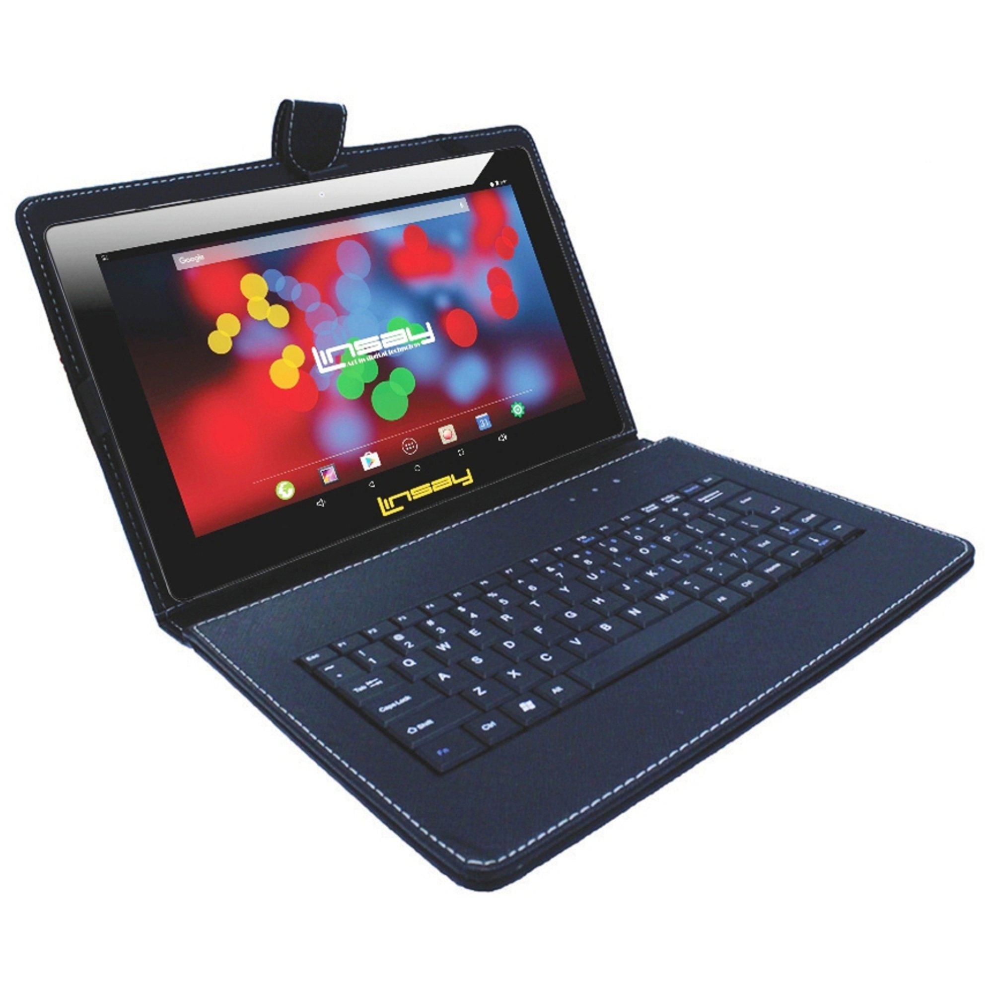 LINSAY 10.1-in Android 11 Tablet 32GB Bundle with Leather Keyboard Case