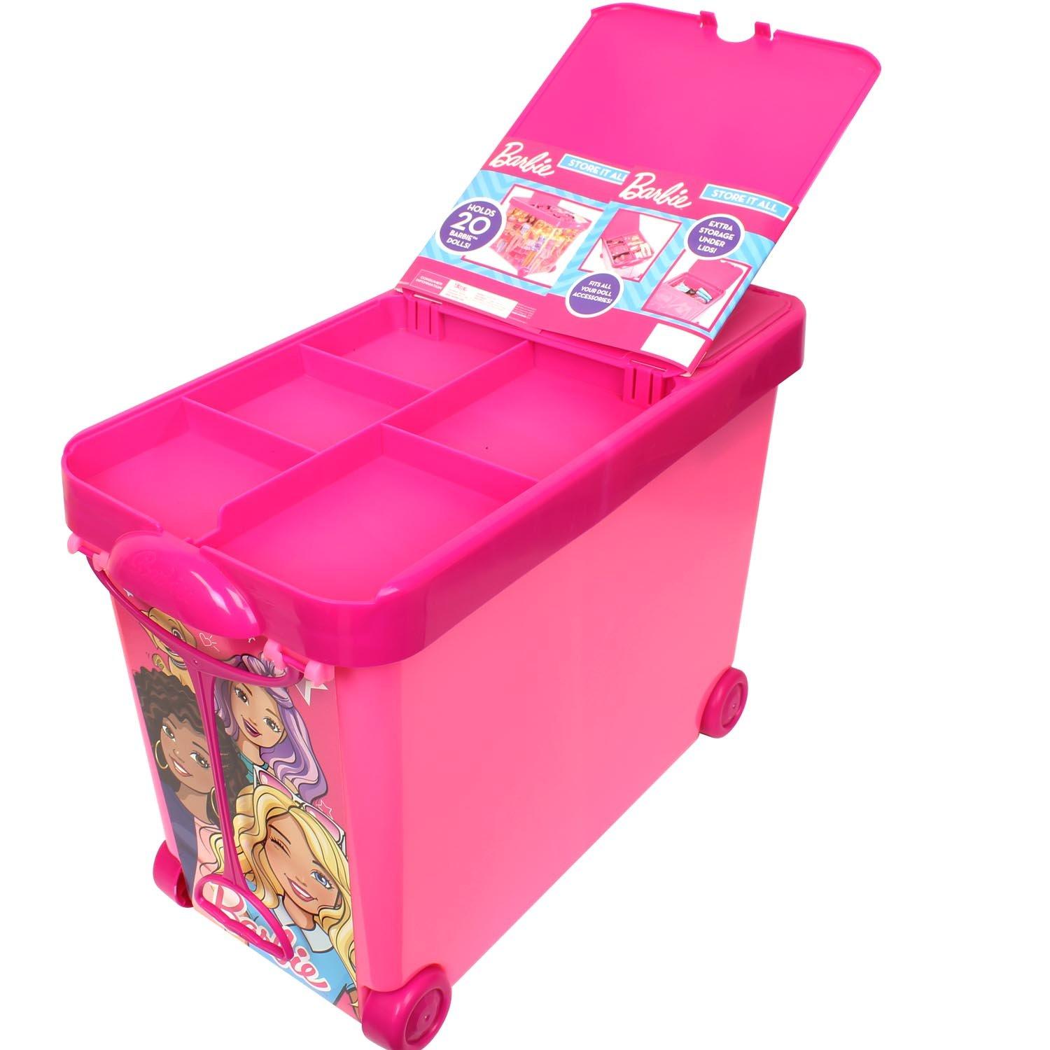 Rolling Bin Storage Case Carry Box Playset Store for Barbie Collection Dolls 