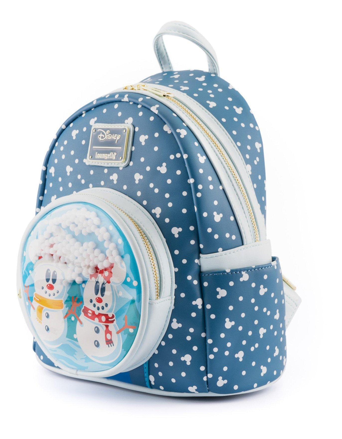 Loungefly disney snowman mickey and minnie mouse snow globe mini backpack