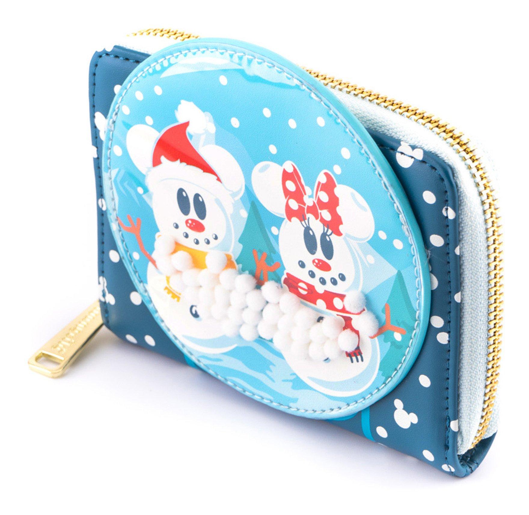 Loungefly Disney Snowman Mickey and Minnie Mouse Snow Globe Zip Around ...