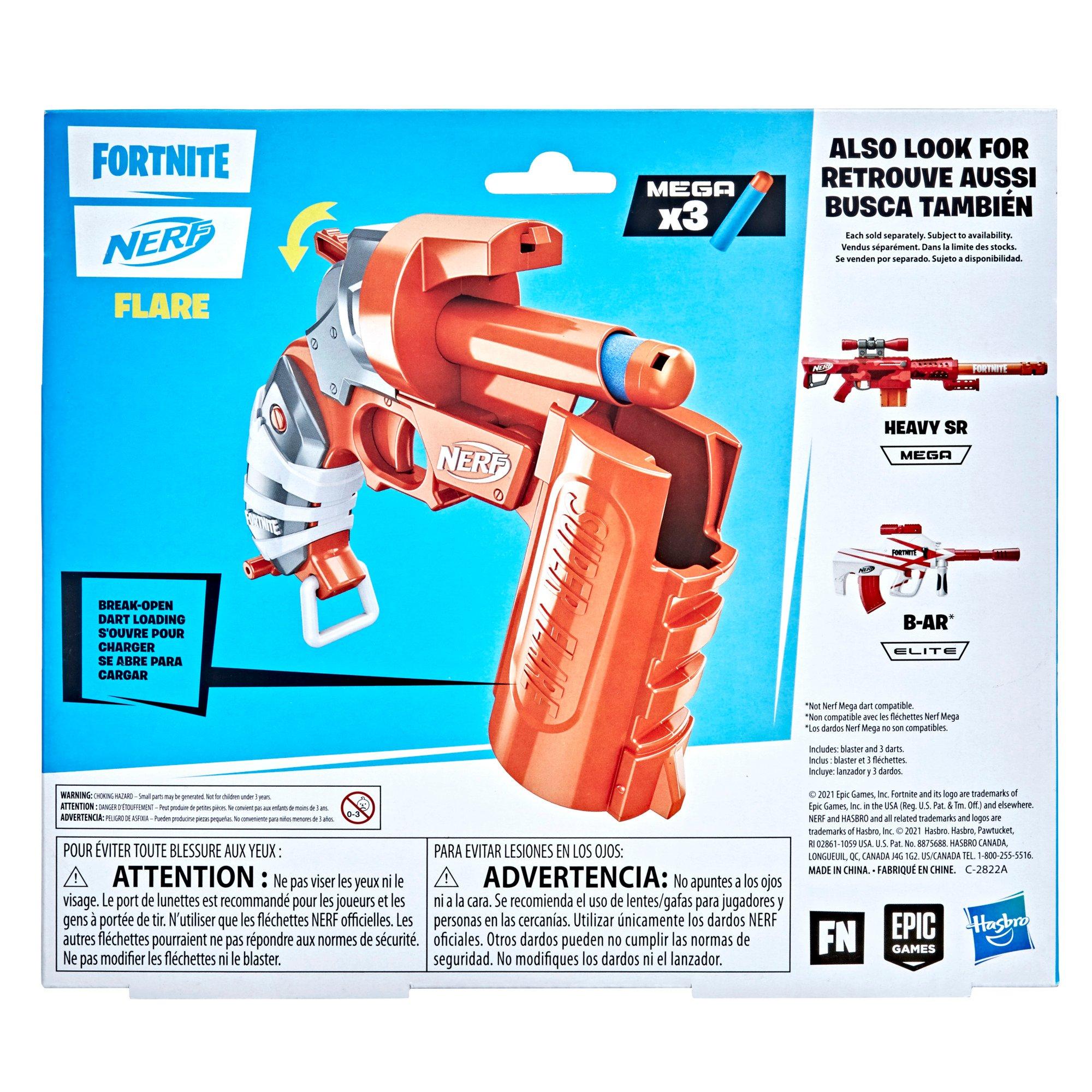 NERF Fortnite Flare Dart Blaster, Break-Open Dart Loading, Includes 3 Mega  Darts That Whistle Through The Air, Pull-Down Priming Handle