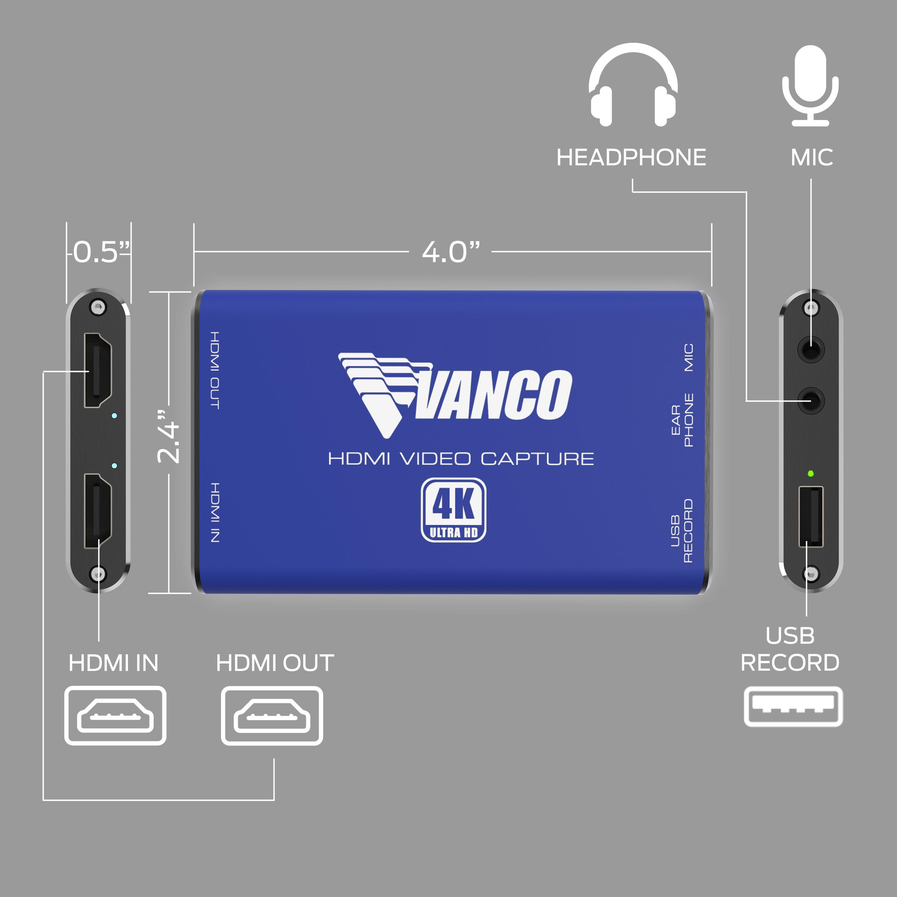 Vanco 4K HDMI to USB Video Capture Device with Audio Input/Output