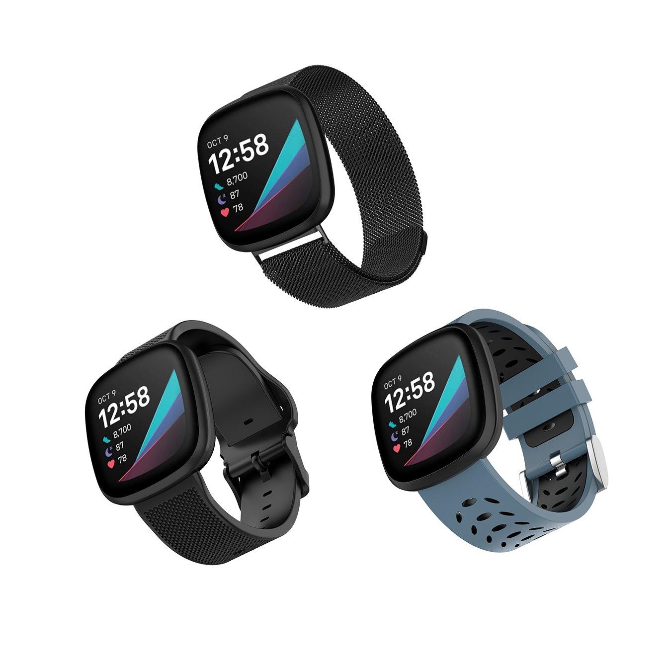 WITHit Fitbit Sense/Versa 3 Stainless Steel Mesh/Silicone Sport