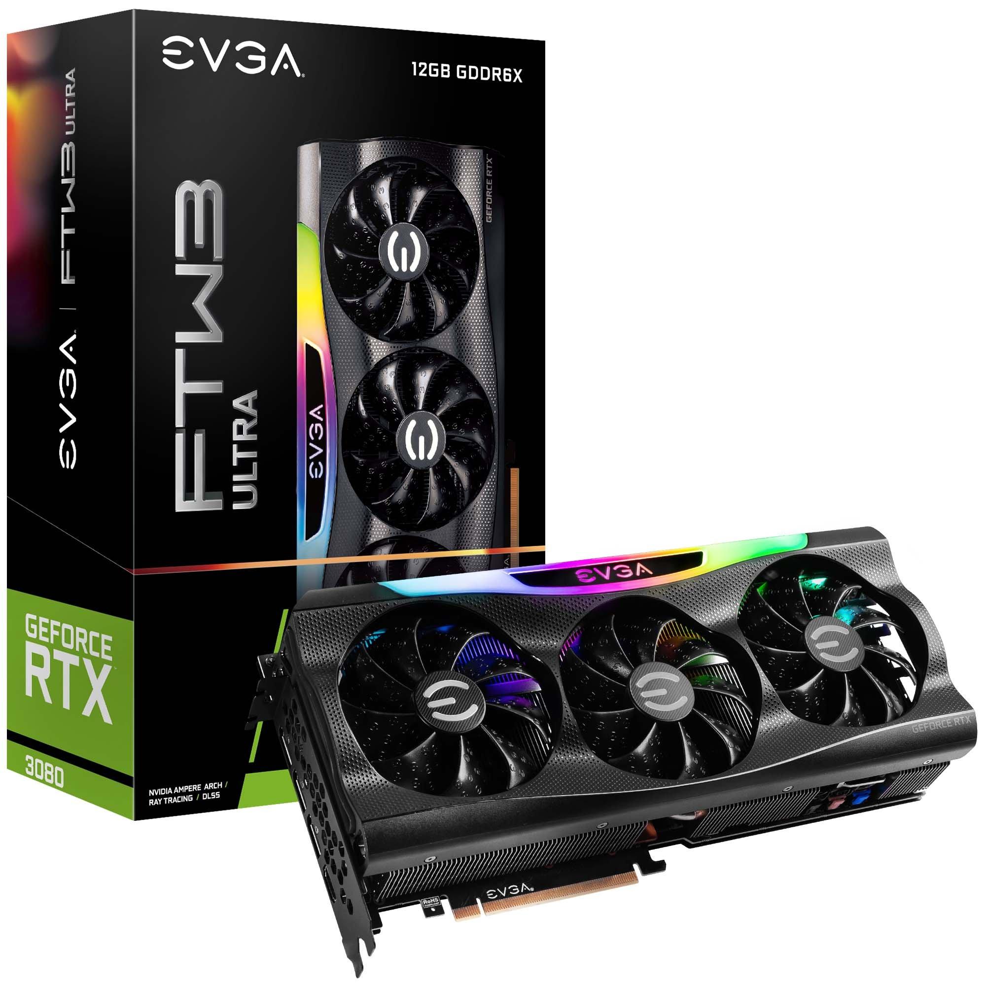 EVGA GeForce RTX 3080 FTW3 ULTRA GAMING 12GB GDDR6X ARGB LHR Graphics Card  12G-P5-4877-KL
