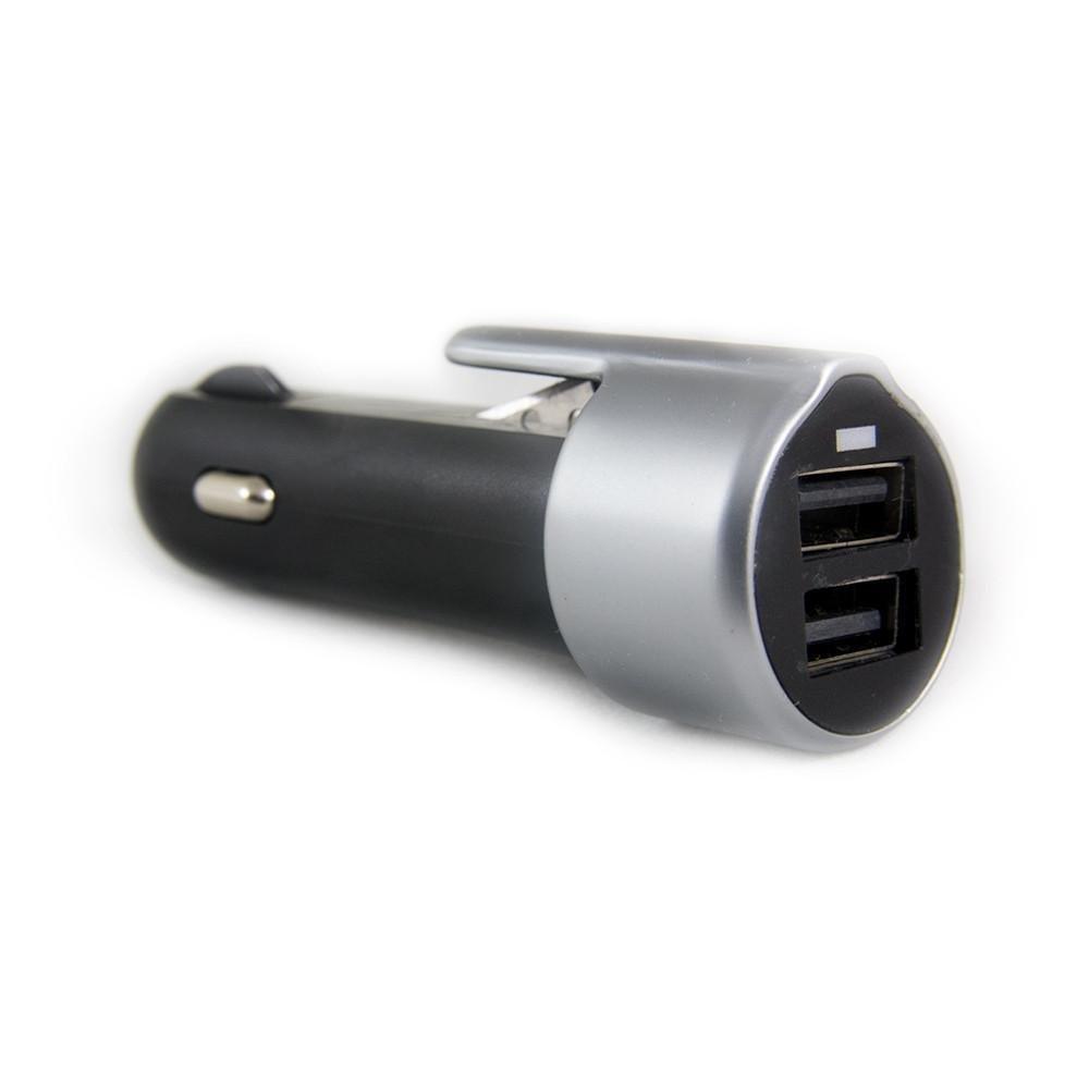 Double cigarette lighter charger with belt cutter and hammer