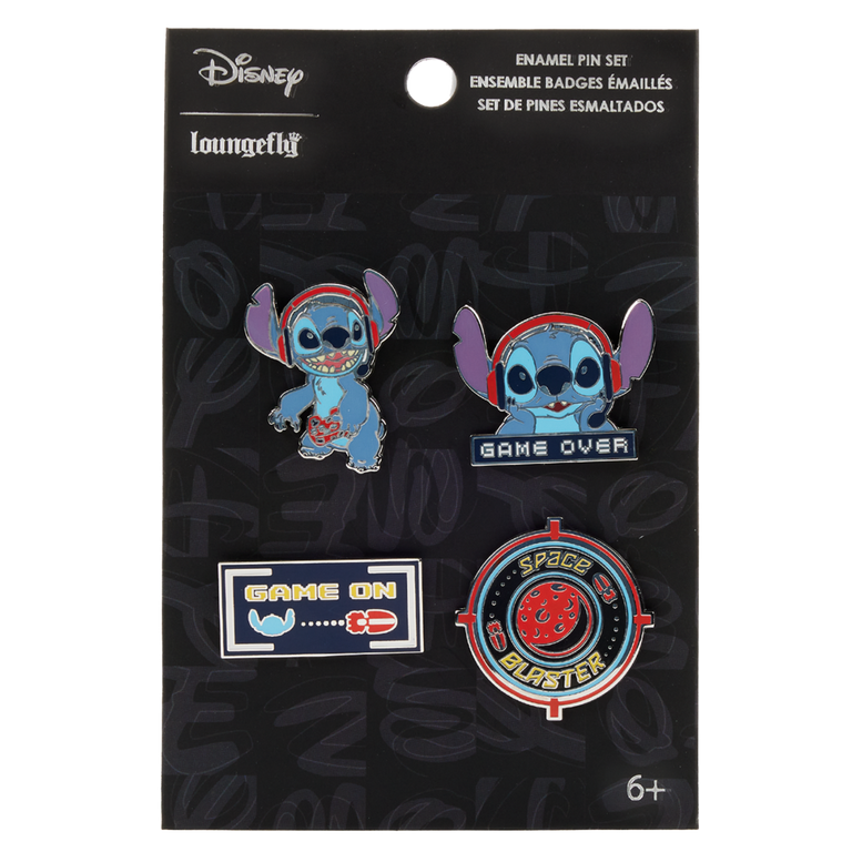 Loungefly Disney Stitch Gamer 4-Piece Pin Set GameStop Exclusive