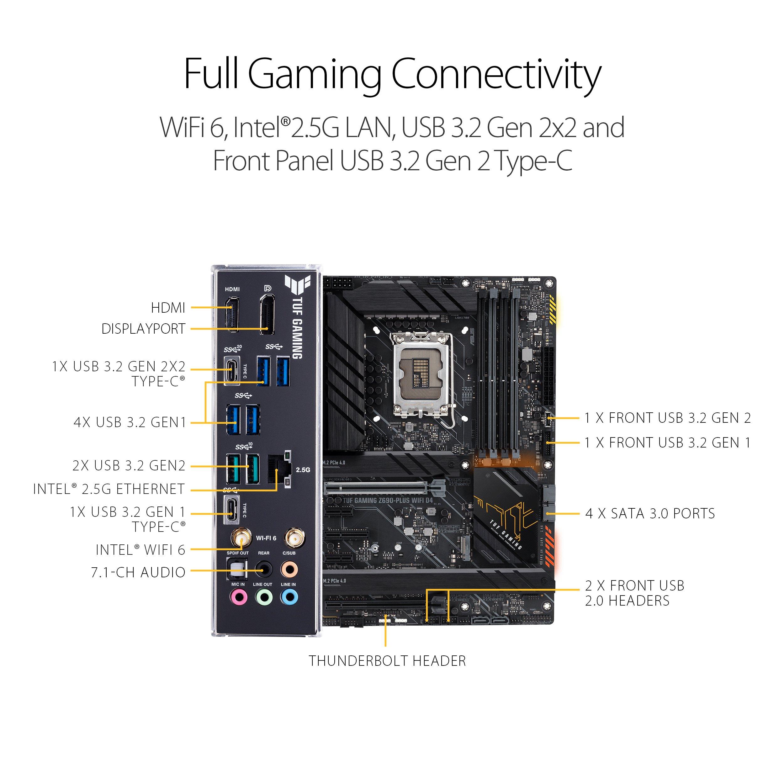 Asus Tuf Gaming Z690 Plus Wifi D4 Bundle Ddr4 Intel Lga 1700 Atx Gaming Motherboard 4287