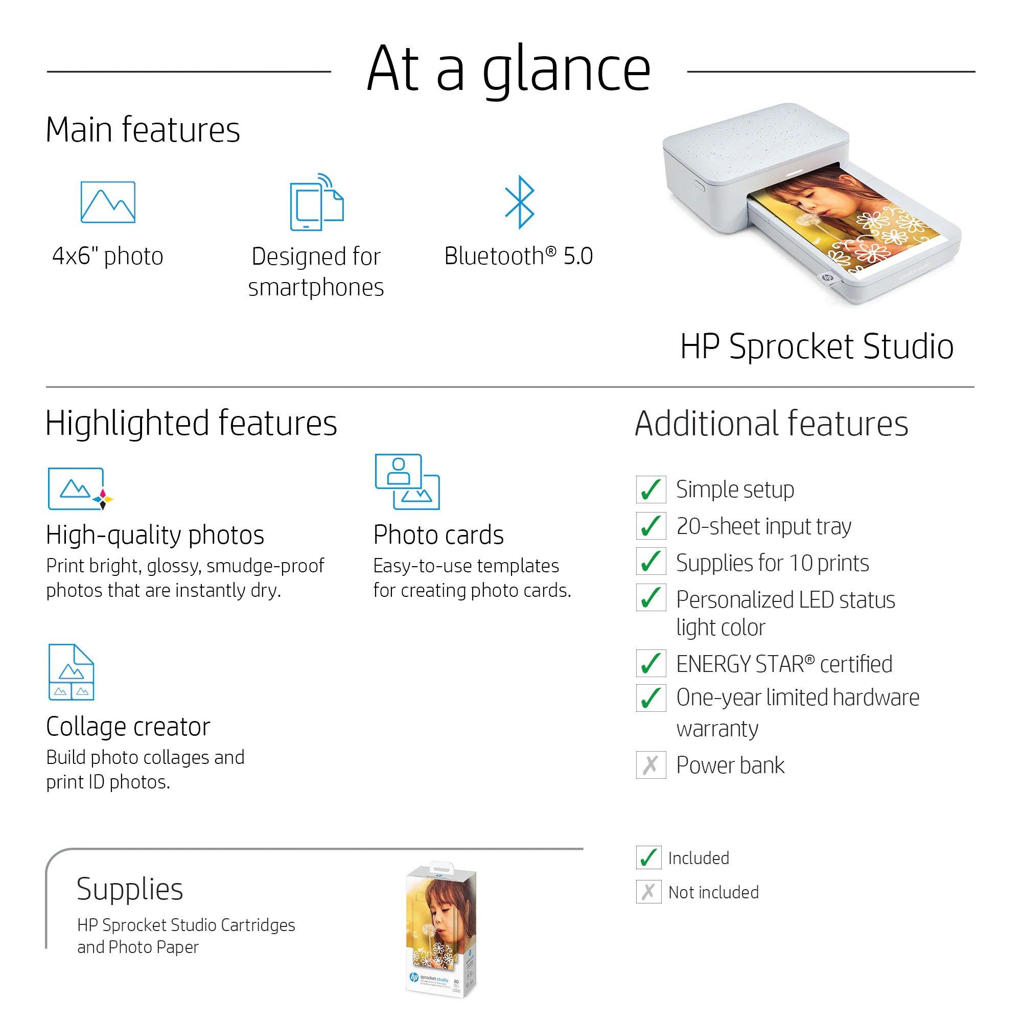 HP Sprocket Studio Instant 4x6 Photo Printer