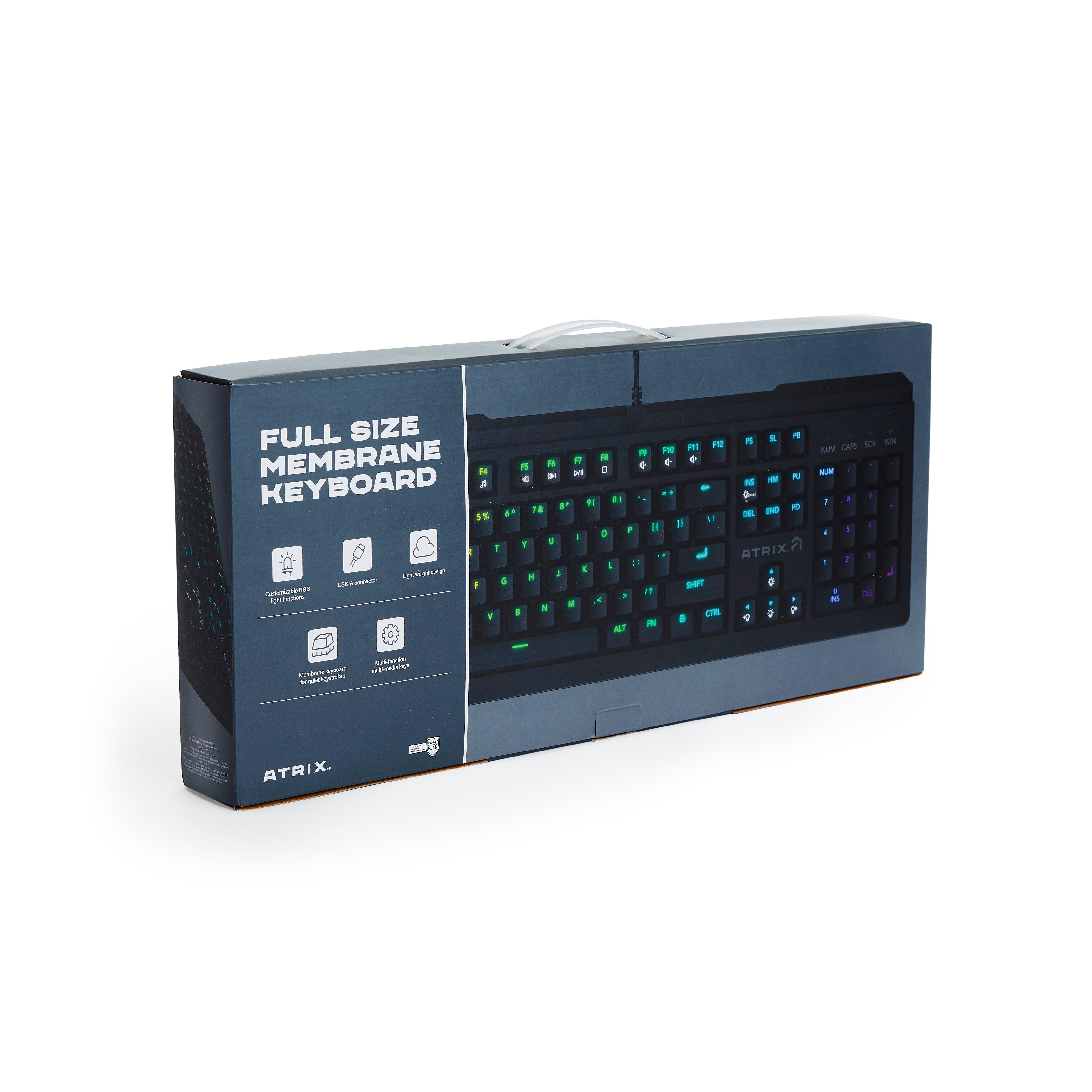 Atrix Membrane Wired Gaming Keyboard with RGB Lighting