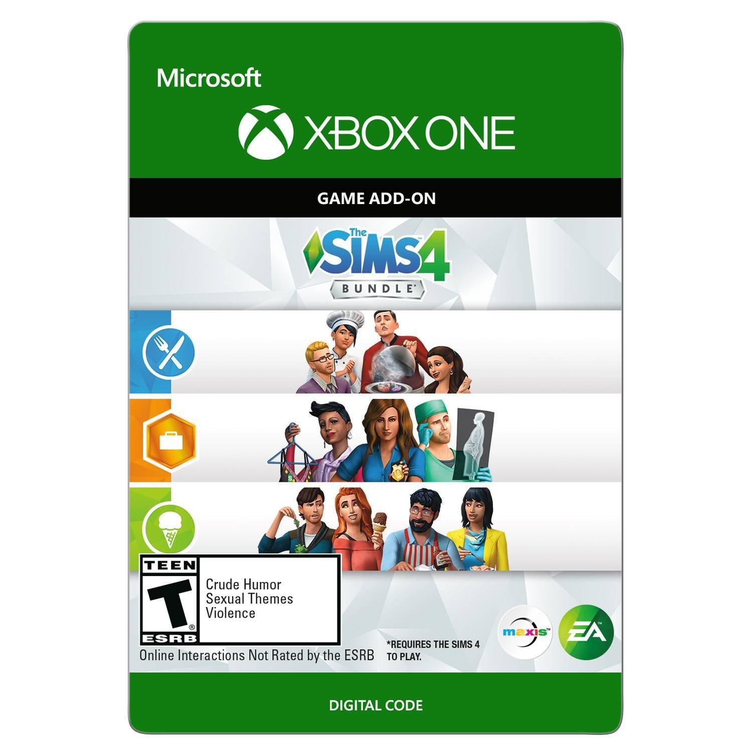 https://media.gamestop.com/i/gamestop/11202444/The-Sims-4-Bundle-Get-to-Work-Dine-Out-Cool-Kitchen-Stuff---Xbox-One