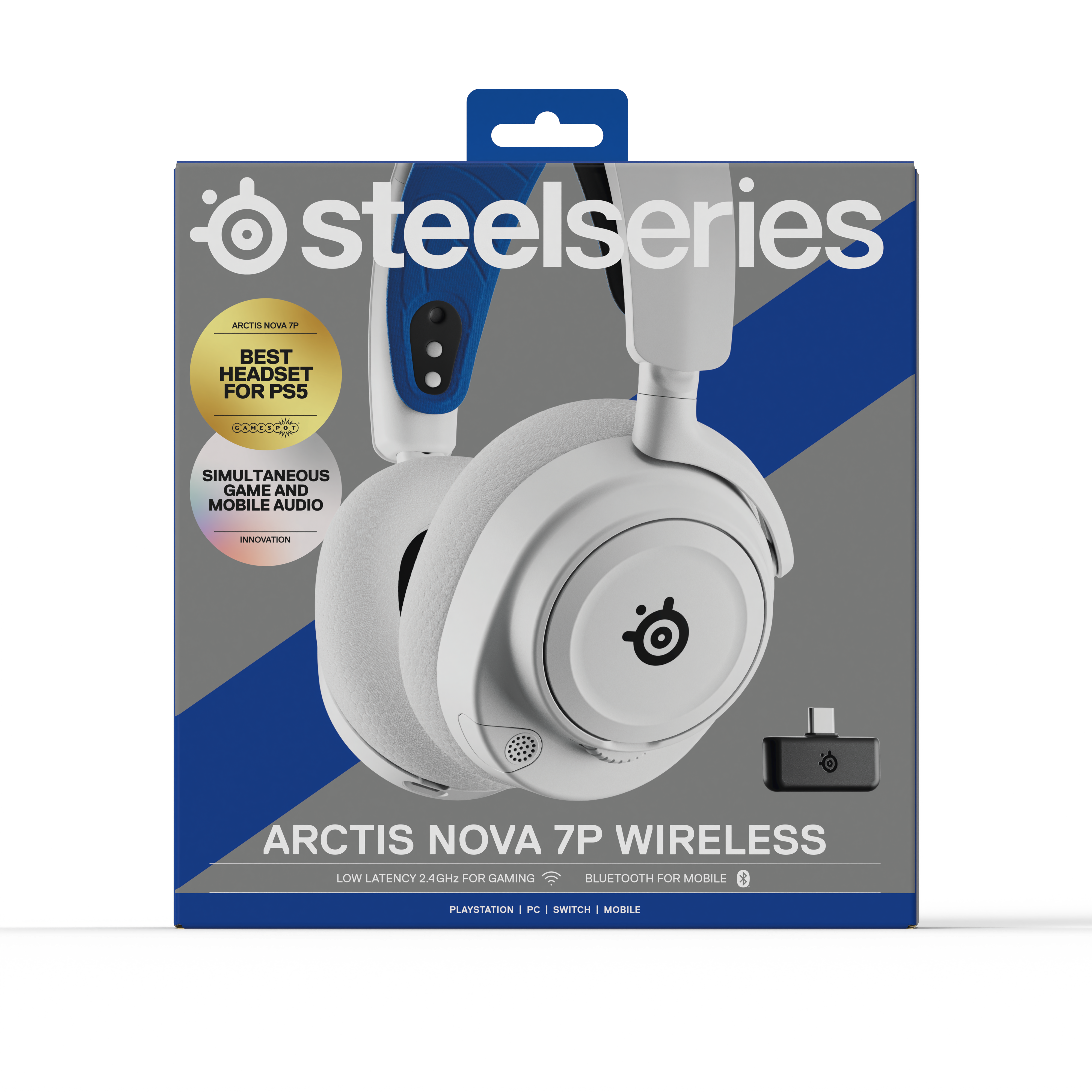 SteelSeries Arctis Nova 7P Wireless Gaming Headset for PlayStation 5,  PlayStation 4, Xbox Series X, Nintendo Switch, and PC White