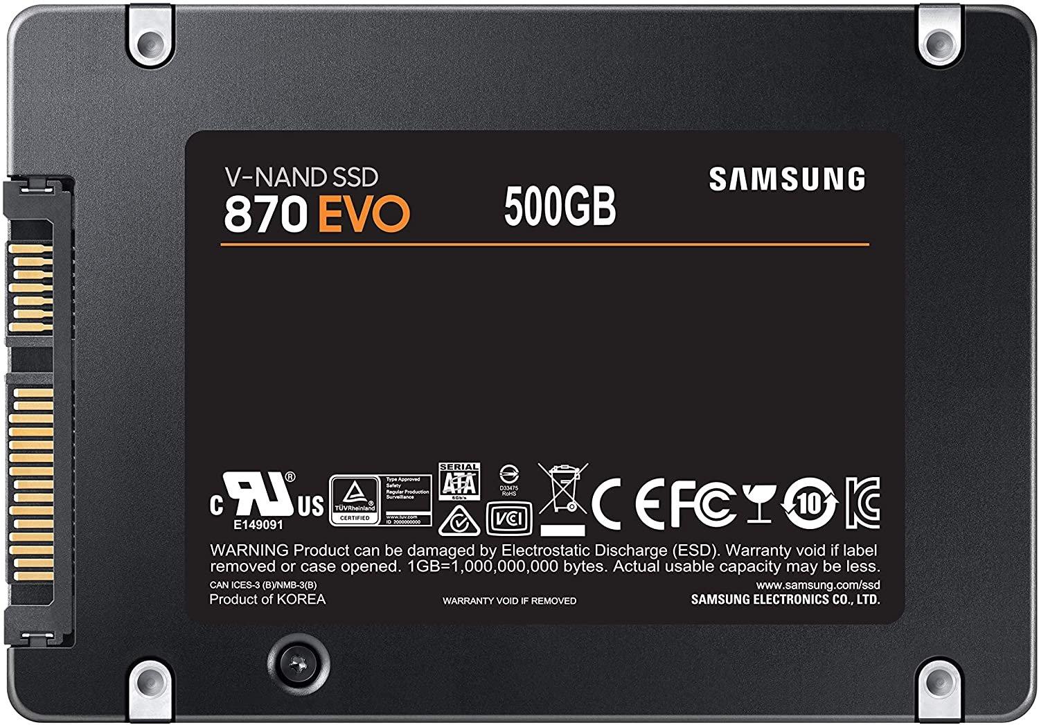 Samsung 870 EVO 500GB 2.5-in SATA III Internal SSD Single Unit Version MZ-77E500B/AM