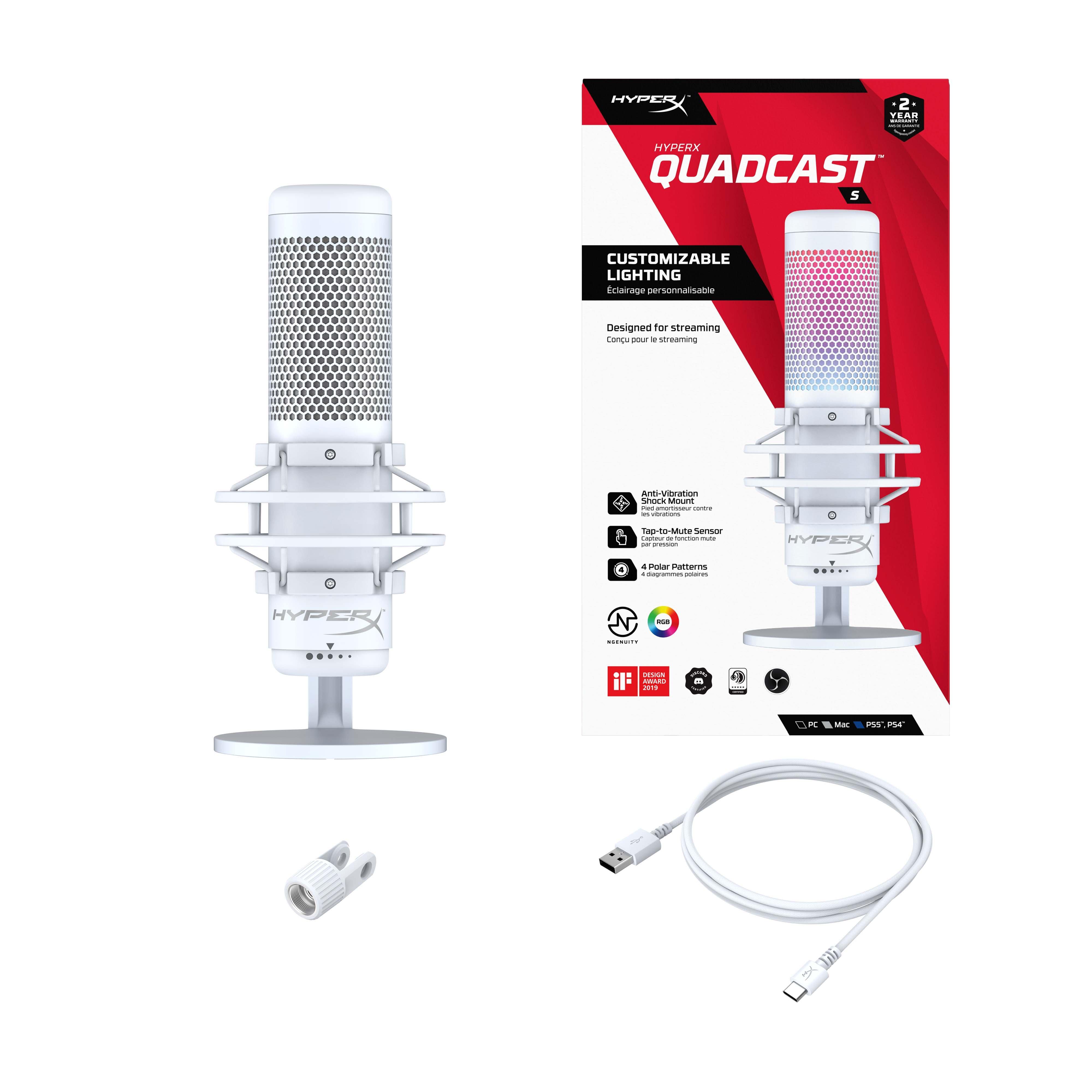 HyperX Quadcast S White RGB USB Condenser Microphone | GameStop