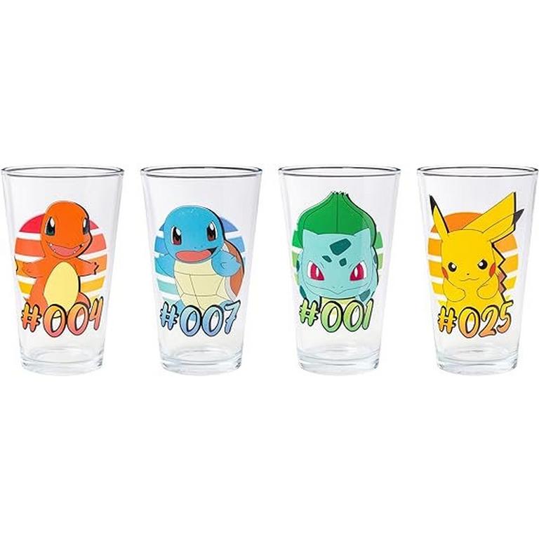 Pokemon Starters Brush Strokes 4 Piece 16oz. Pint Glass Set