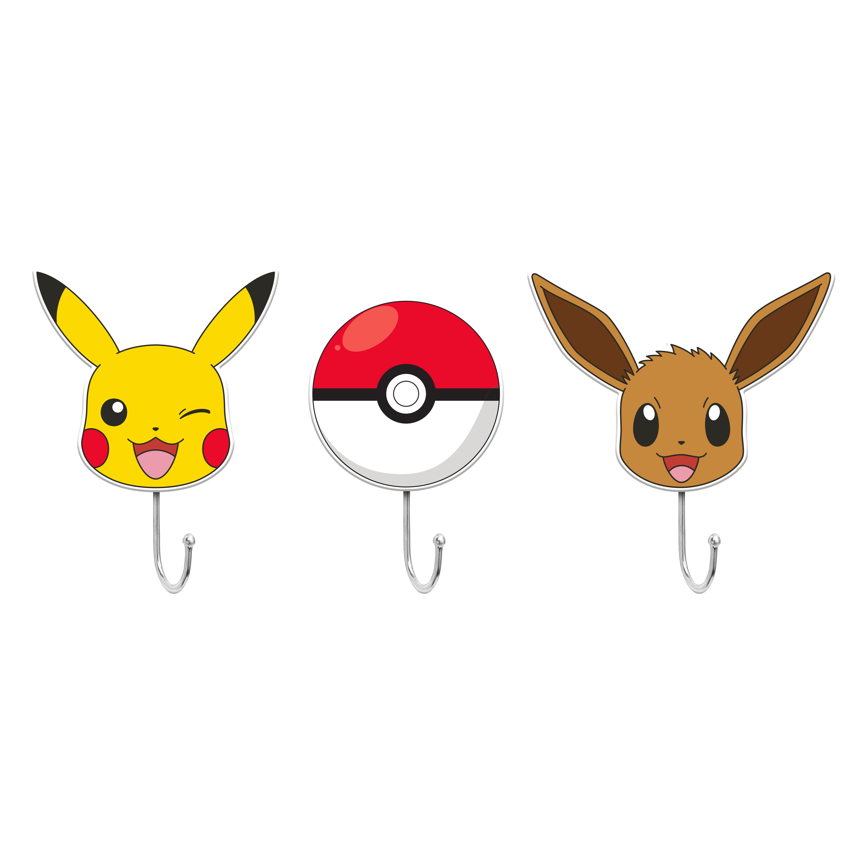 Pokemon Pikachu Eevee and Pokeball 3-Piece Die Cut Wall Hook Set