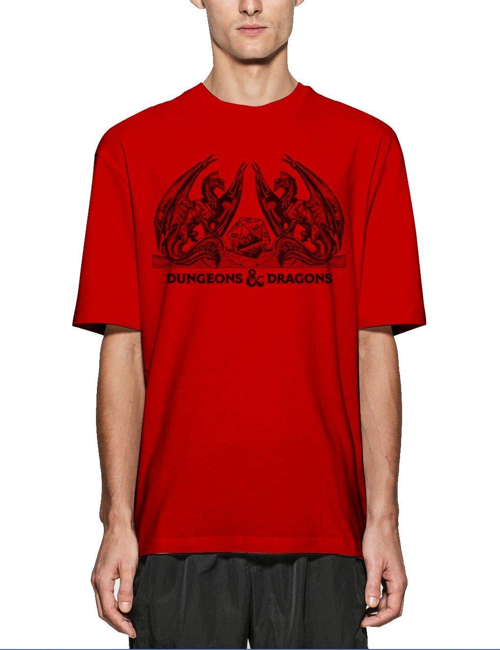 Dungeons and Dragons Heraldic Dragons with Dice Red Unisex Short Sleeve Cotton T-Shirt