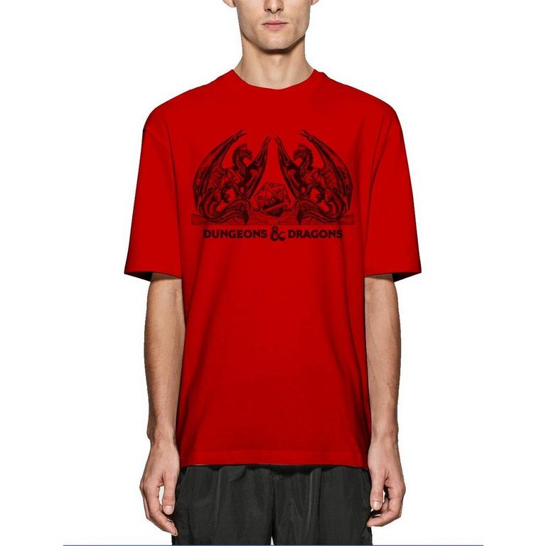 Dungeons and Dragons Heraldic Dragons with Dice Red Unisex Short Sleeve Cotton T-Shirt