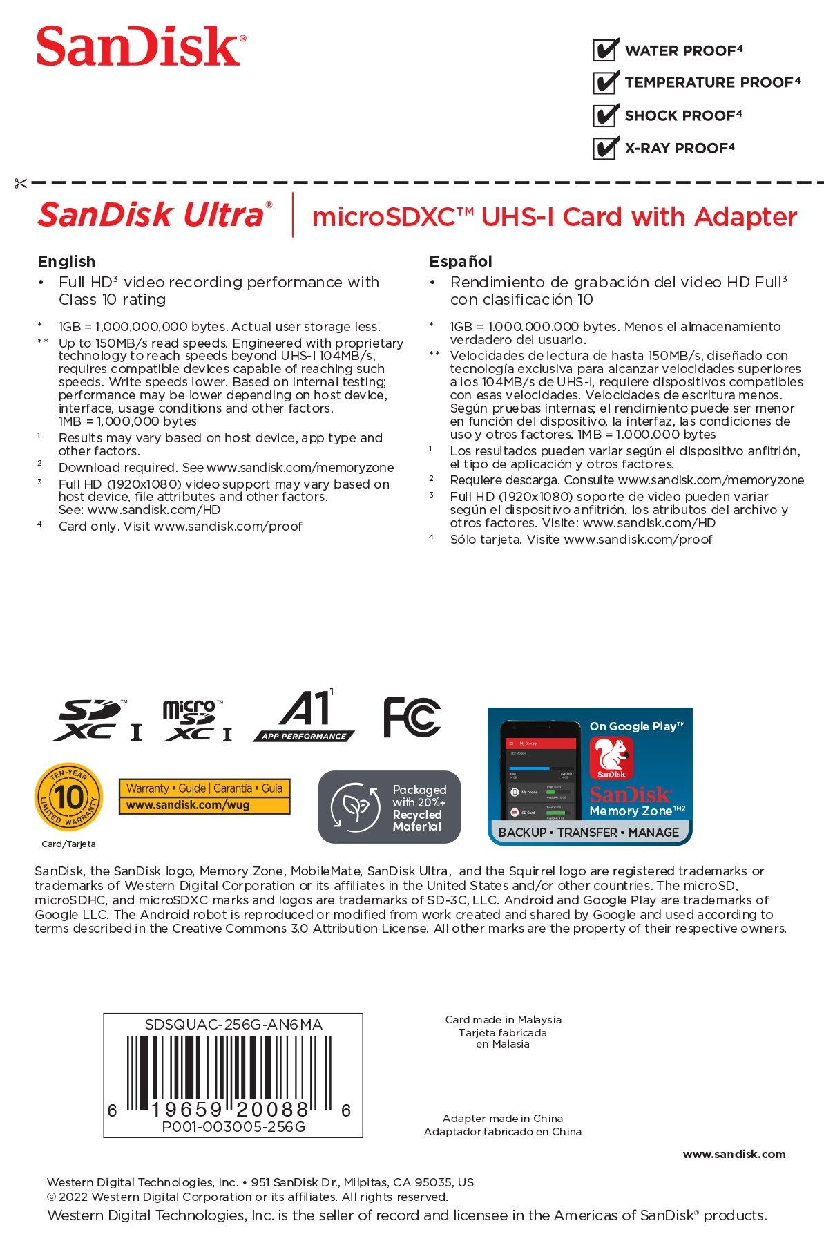SanDisk Ultra 256GB microSD UHS-I Card with Adapter