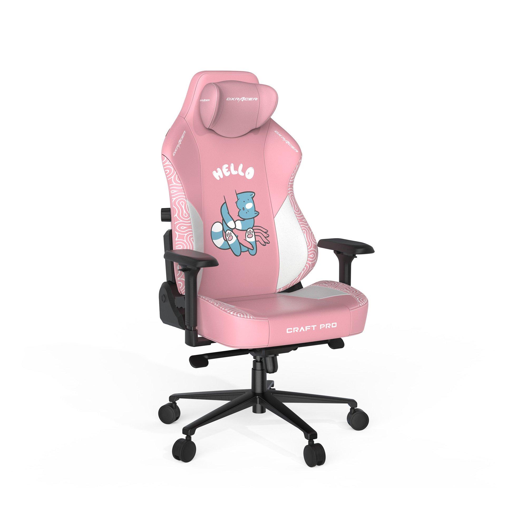 DXRacer PC Gaming Chair Leather with Headrest Lumbar Support 4D Armrest, Craft Pro Series Hello Cat, Pink | GameStop