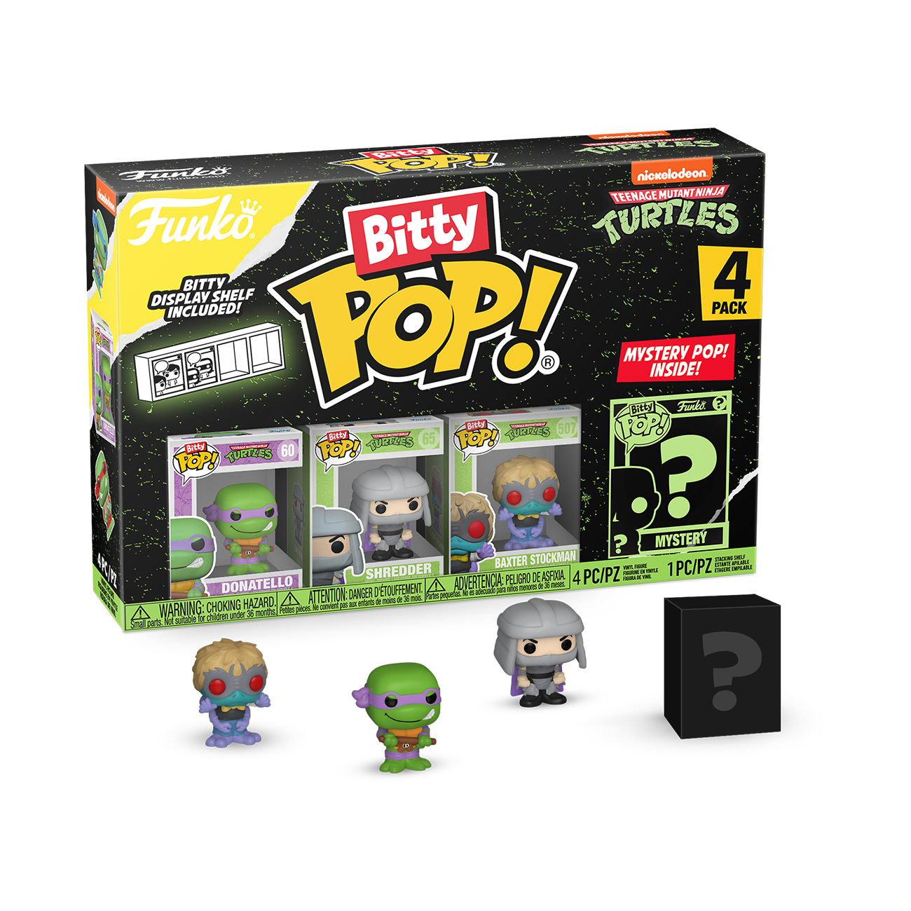 Funko Bitty POP! Teenage Mutant Ninja Turtles (Donatello, Shredder, Baxter Stockman, Mystery Pop) 0.9-in Vinyl Figure Set 4-Pack