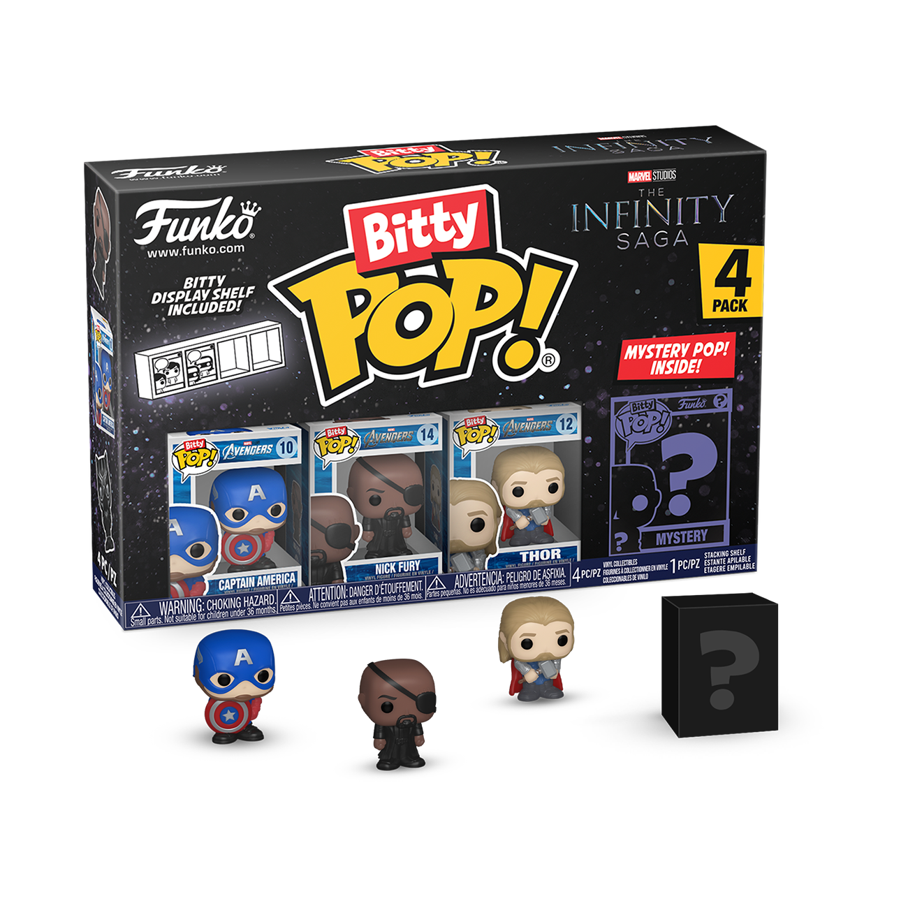 Funko Bitty POP! Marvel (Captain America, Nick Fury, Thor, and Mystery Pop)  0.9-in Vinyl Figure Set 4-Pack