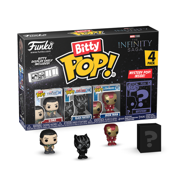 Funko Bitty POP! Marvel (Loki, Black Panther, Iron Man (VII), and Mystery Pop) 0.9-in Vinyl Figure Set 4-Pack
