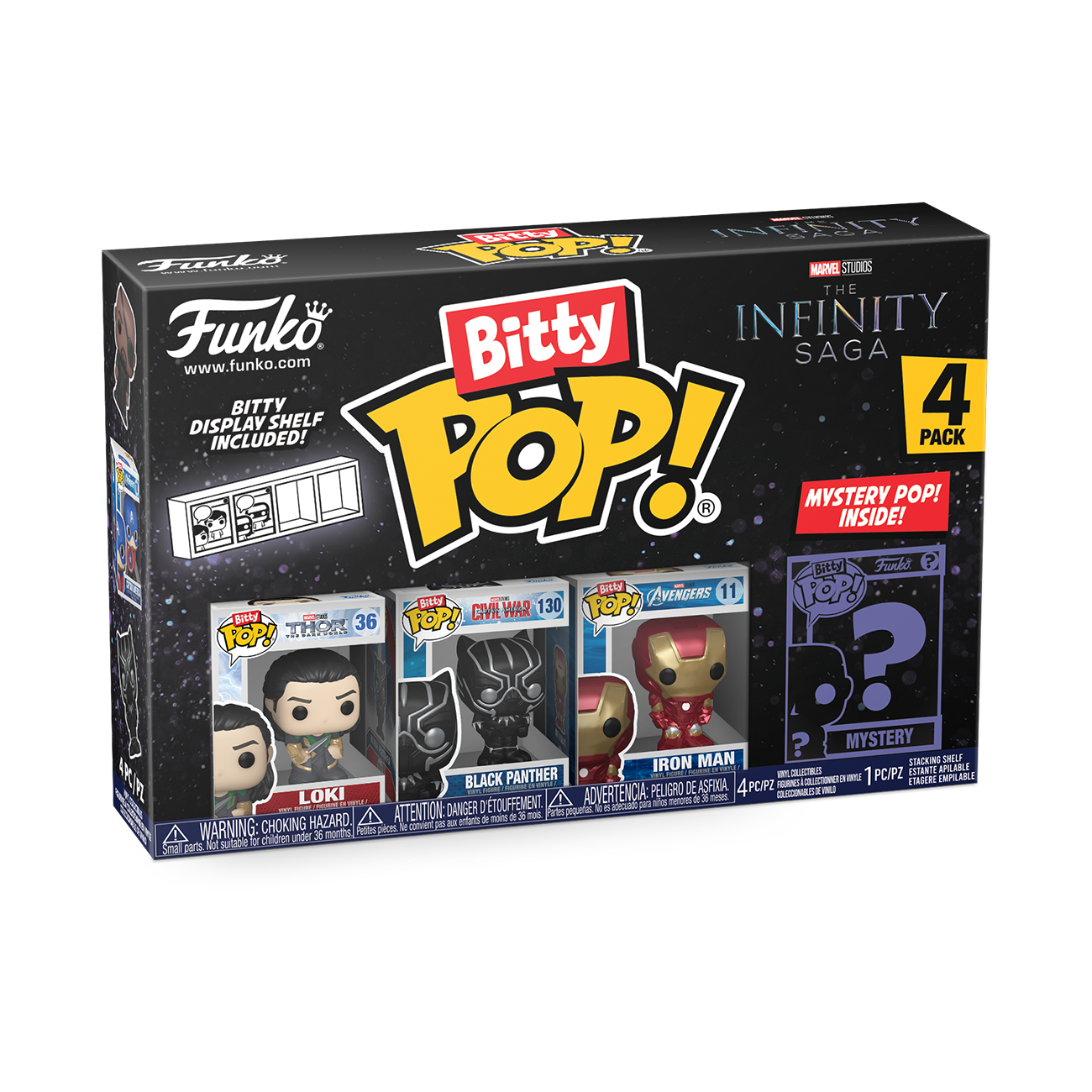 Funko Bitty POP! Marvel (Loki, Black Panther, Iron Man (VII), and Mystery Pop) 0.9-in Vinyl Figure Set 4-Pack