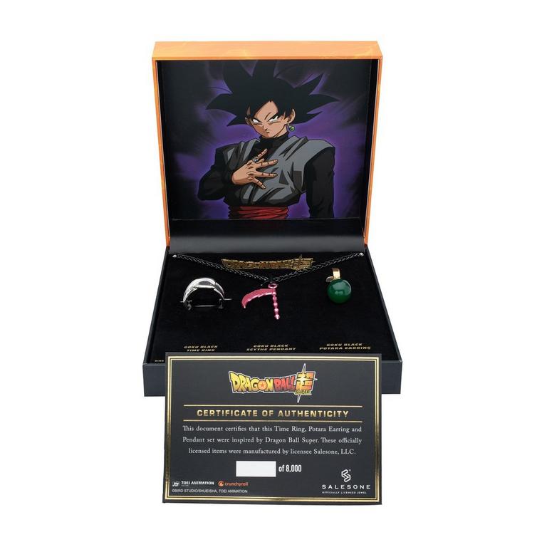 Dragon Ball Super Goku Black Necklace, Potara Earrings, and Time