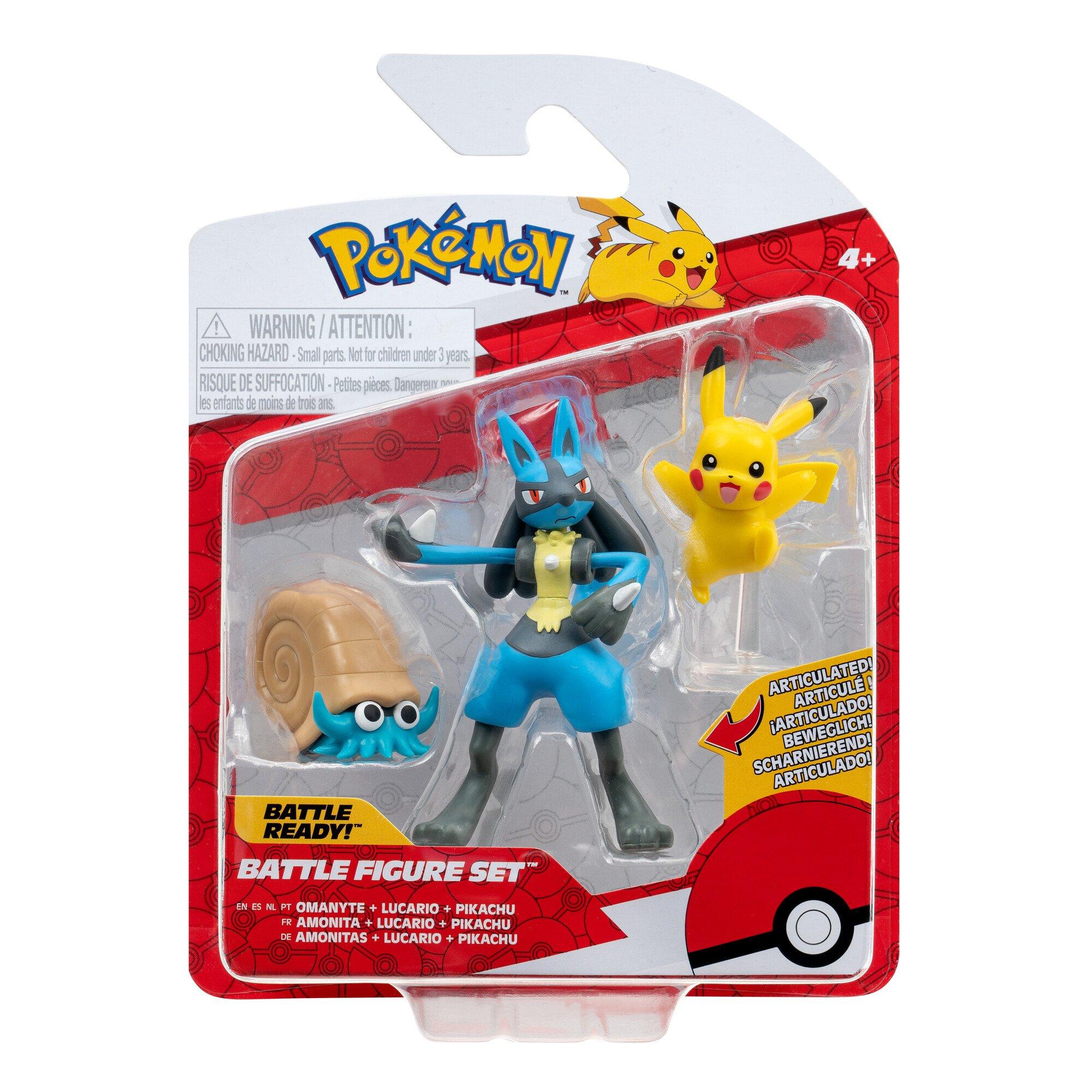 Jazwares Pokemon Battle Figure Set 3-Pack (Omanyte, Pikachu, Lucario)