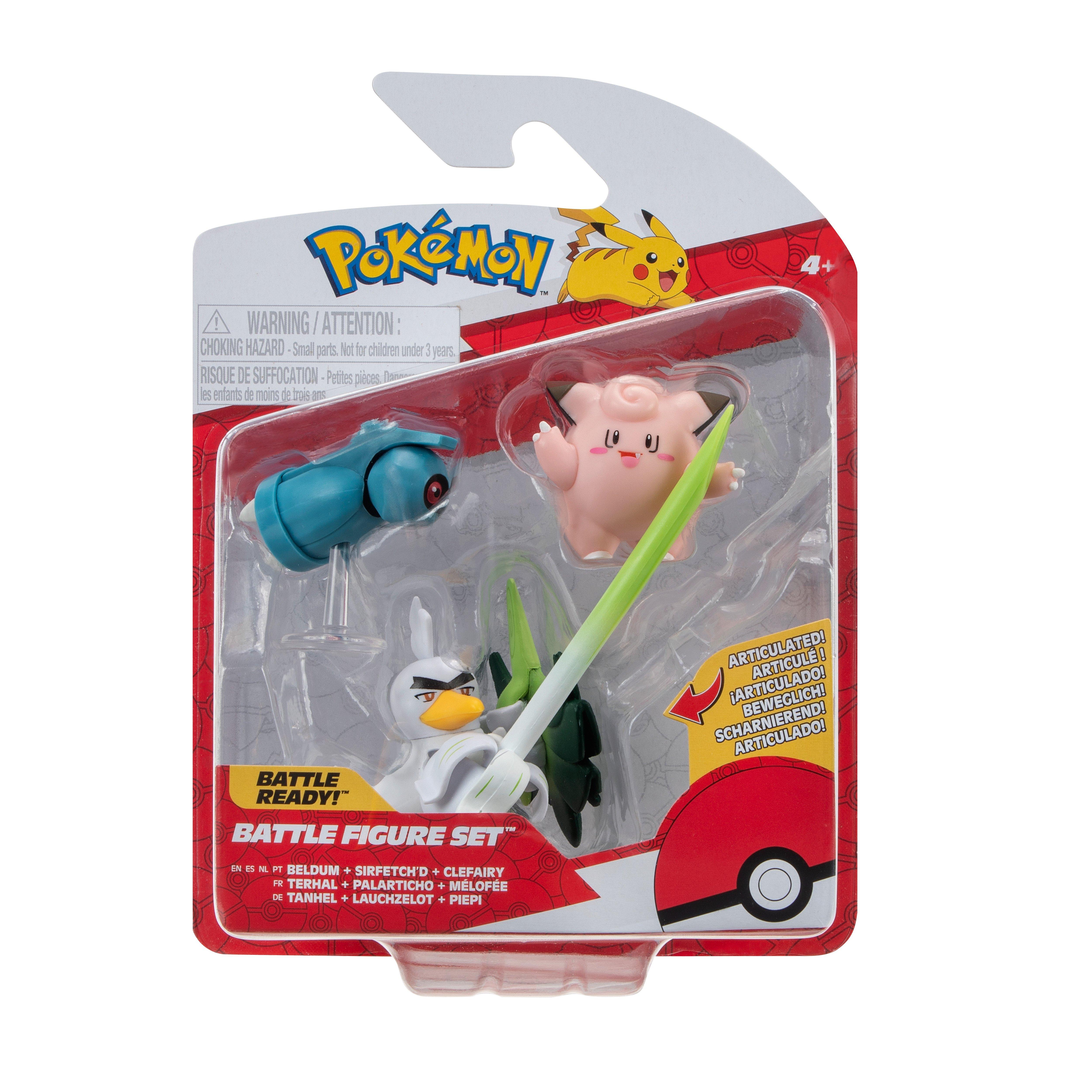 Jazwares Pokemon Battle Figure Set 3-Pack (Clefairy, Beldum, Sirfetch'd)