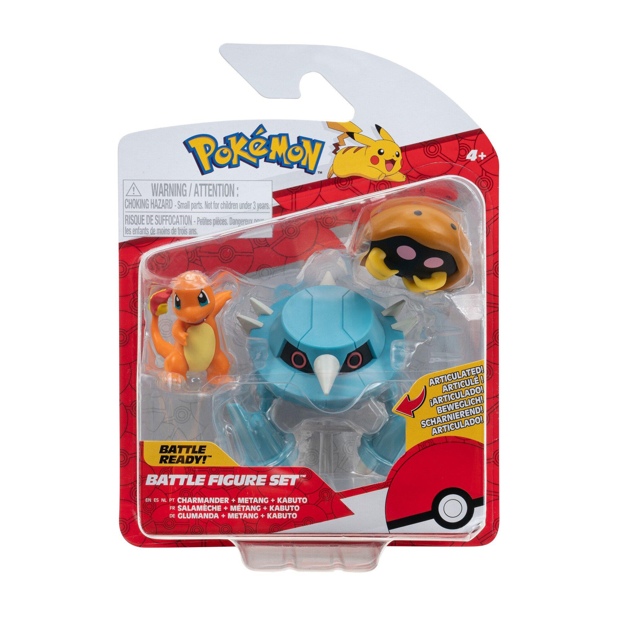 Jazwares Pokemon Battle Figure Set 3-Pack (Kabuto, Charmander, Metang with Stand)