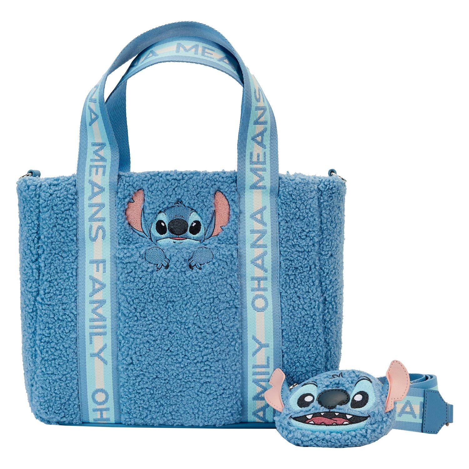 Loungefly Disney Stitch Plush Sherpa Tote Bag With Coin Bag GameStop