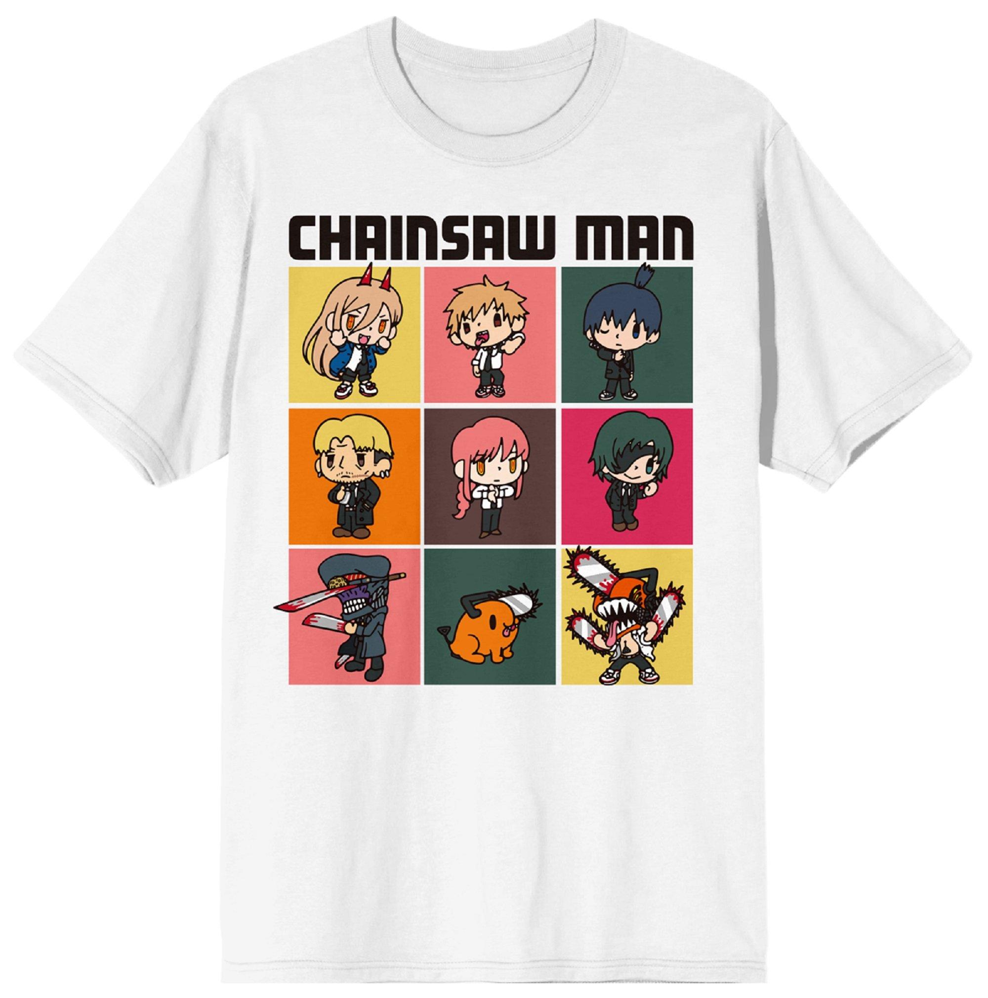 Chainsaw Man Chibi Characters Women's White Crew Neck Short Sleeve