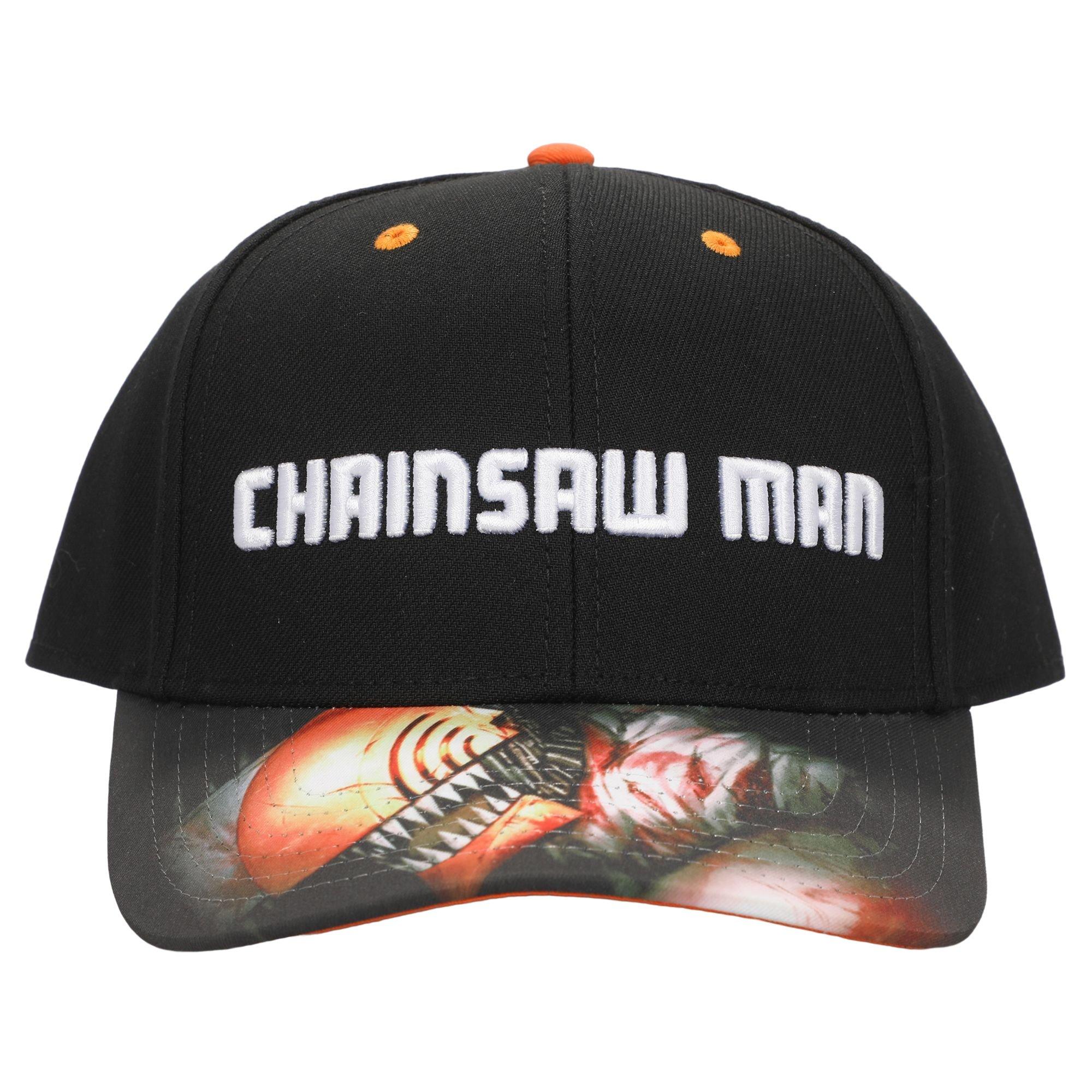 Chainsaw Man Pochita and Logo Men's Black Precurve Snapback Hat