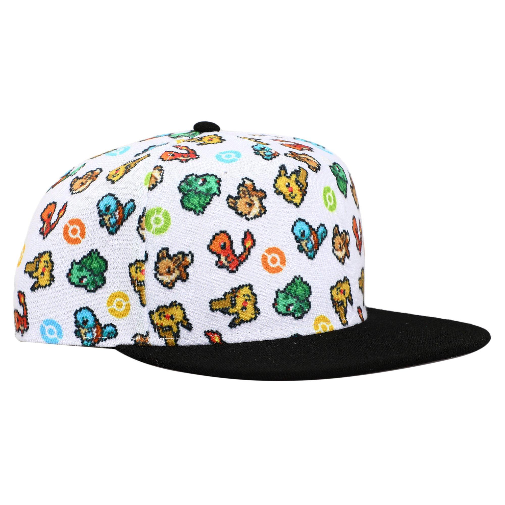 Pokemon Starters Pixel Art Men's White Snapback Hat | GameStop