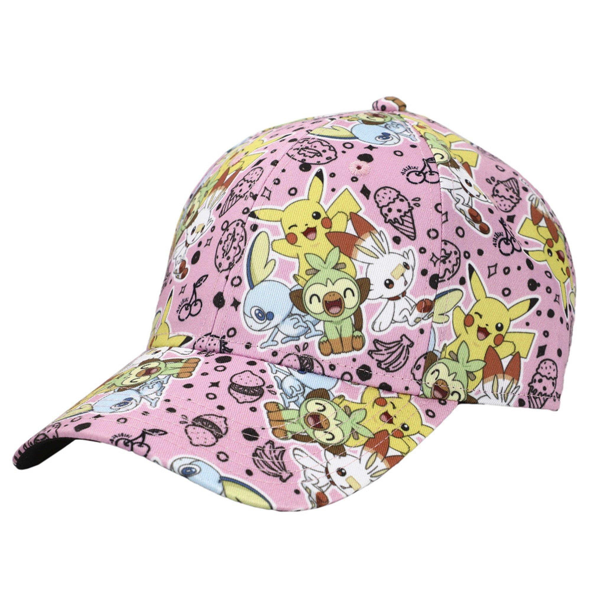 Pokemon Anime Characters Adult All Over Print Pink Snapback Hat, Bioworld Merchandising