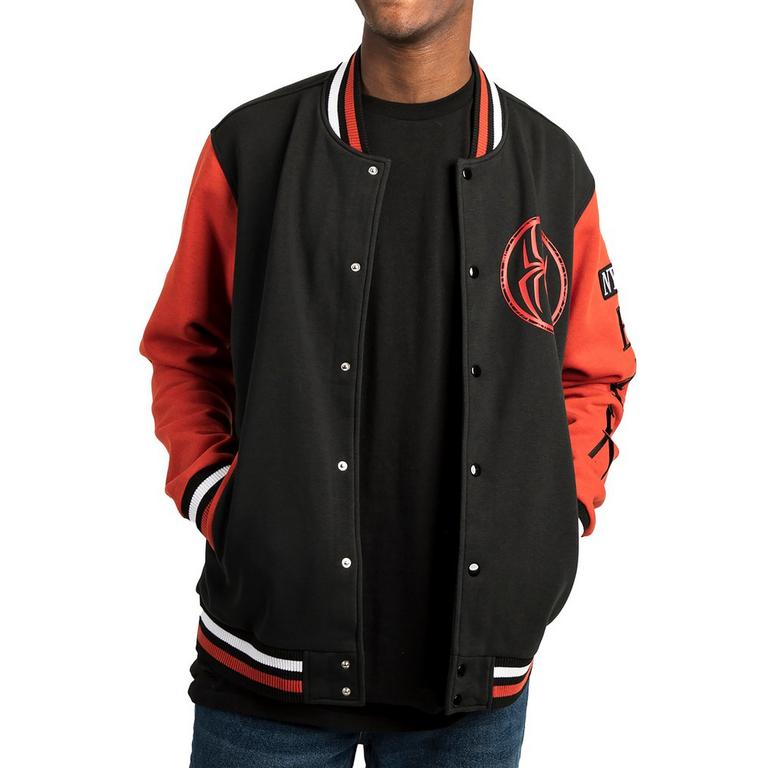 Spider-Man Miles Morales Icons on Black Red Letterman Jacket