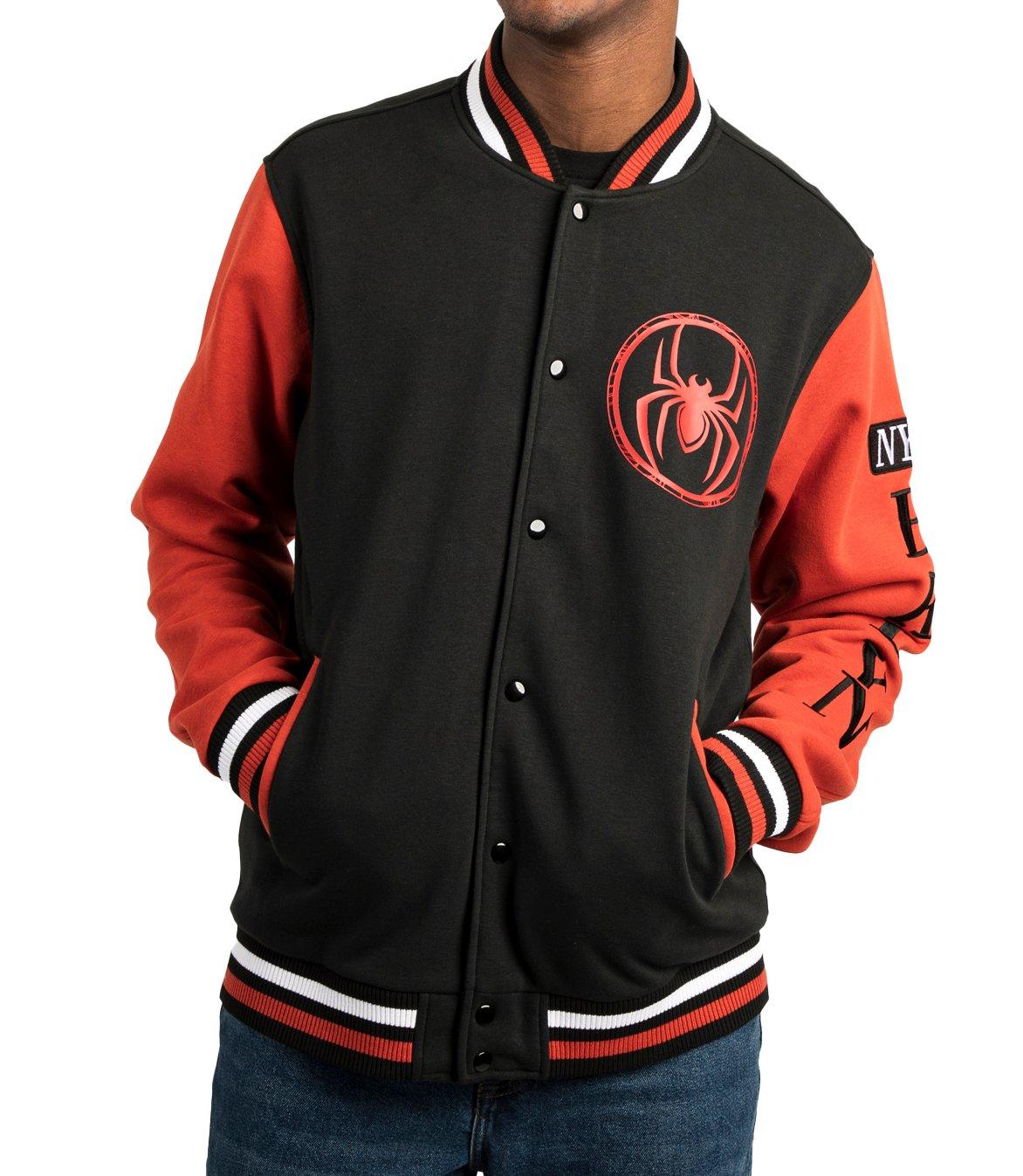 Red and black cheap varsity jacket with hood