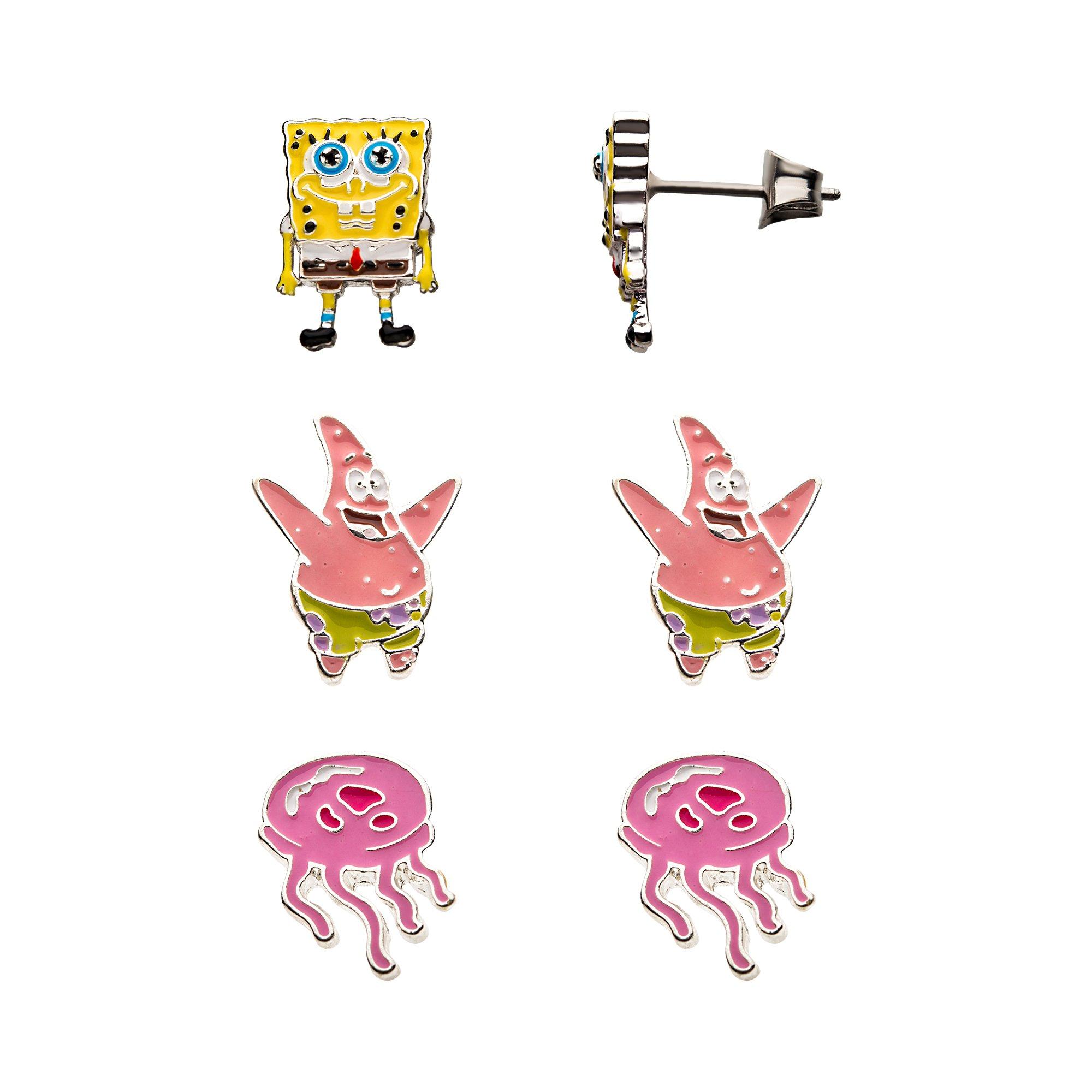 SalesOne Nickelodeon: Spongebob Squarepants, Patrick Star, and Jellyfish  3-Pack Stud Earring Set