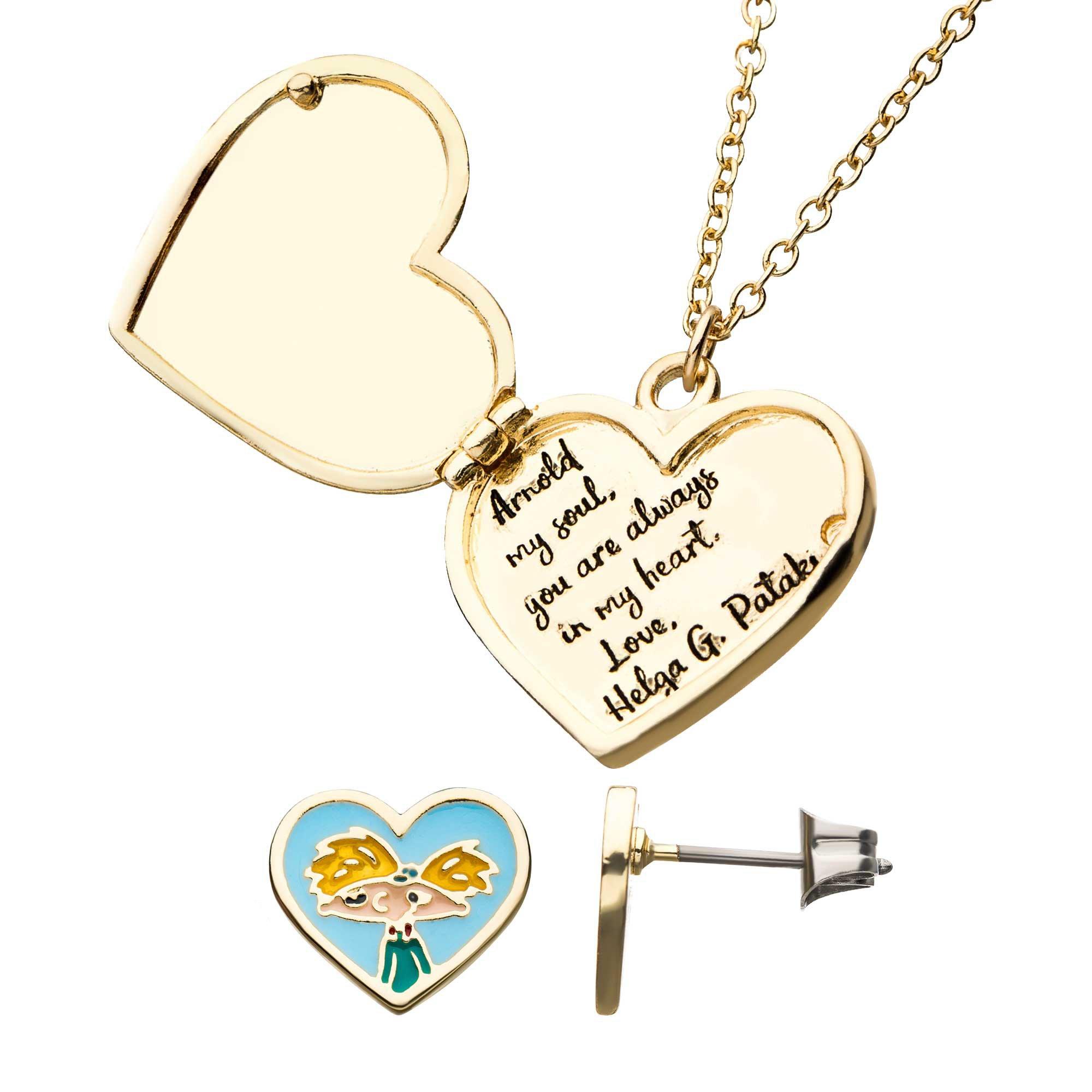 Nickelodeon Hey Arnold! Heart Locket Necklace and Earrings Set | GameStop