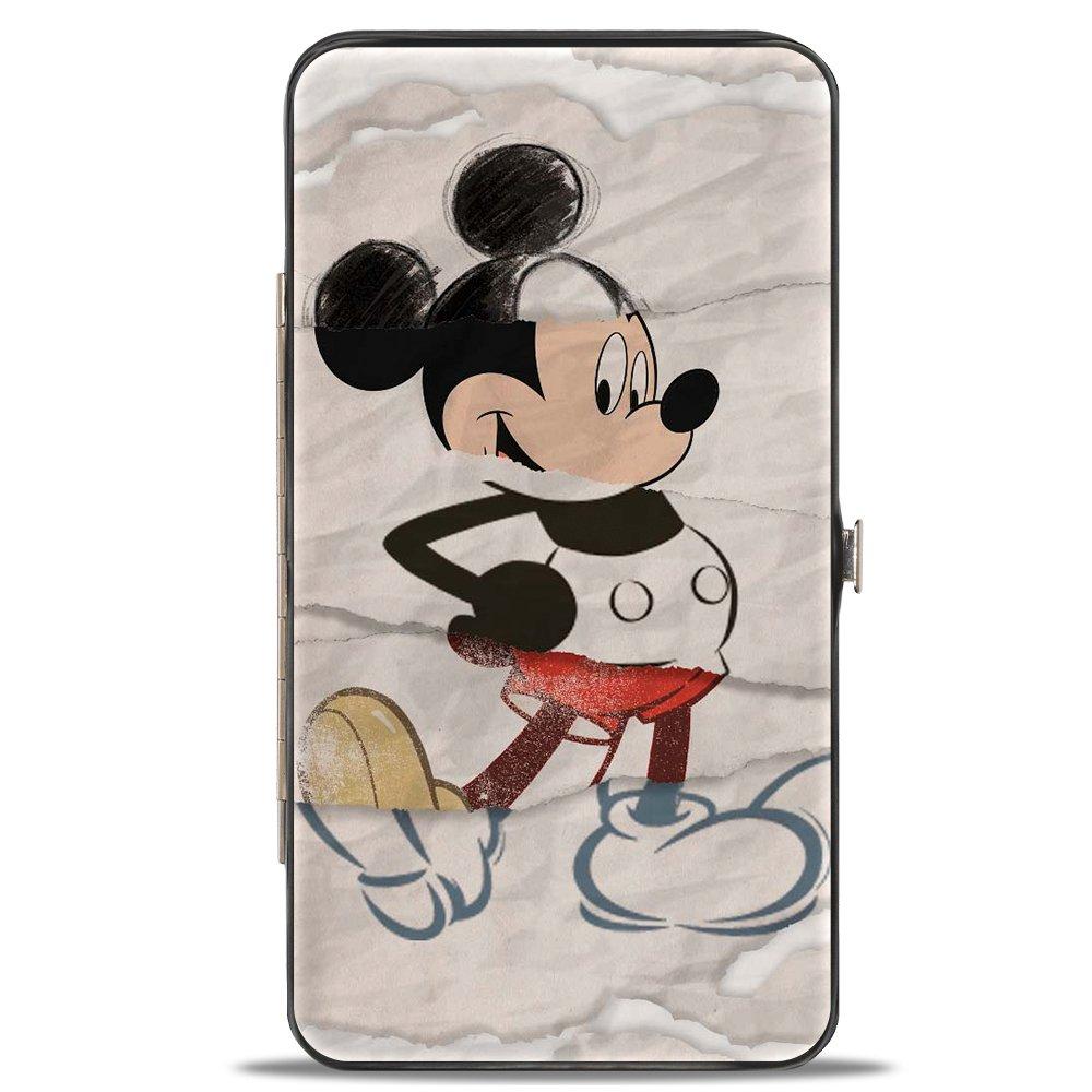 Buckle-Down Disney Mickey Mouse Standing Pose Modern Retro Sketches Vegan Leather Hinged Wallet