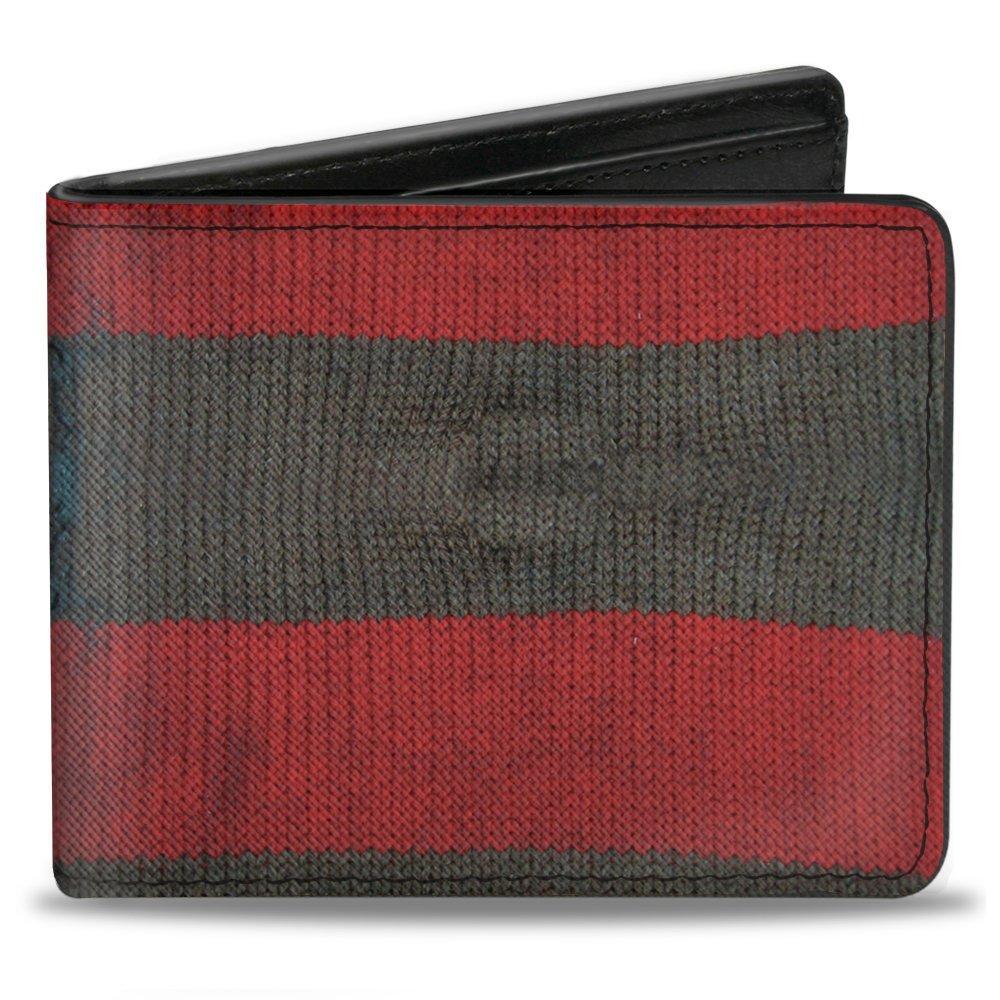 Buckle-Down A Nightmare On Elm Street Freddys Sweater Stripes Men's Red Black Vegan Leather Bifold Wallet