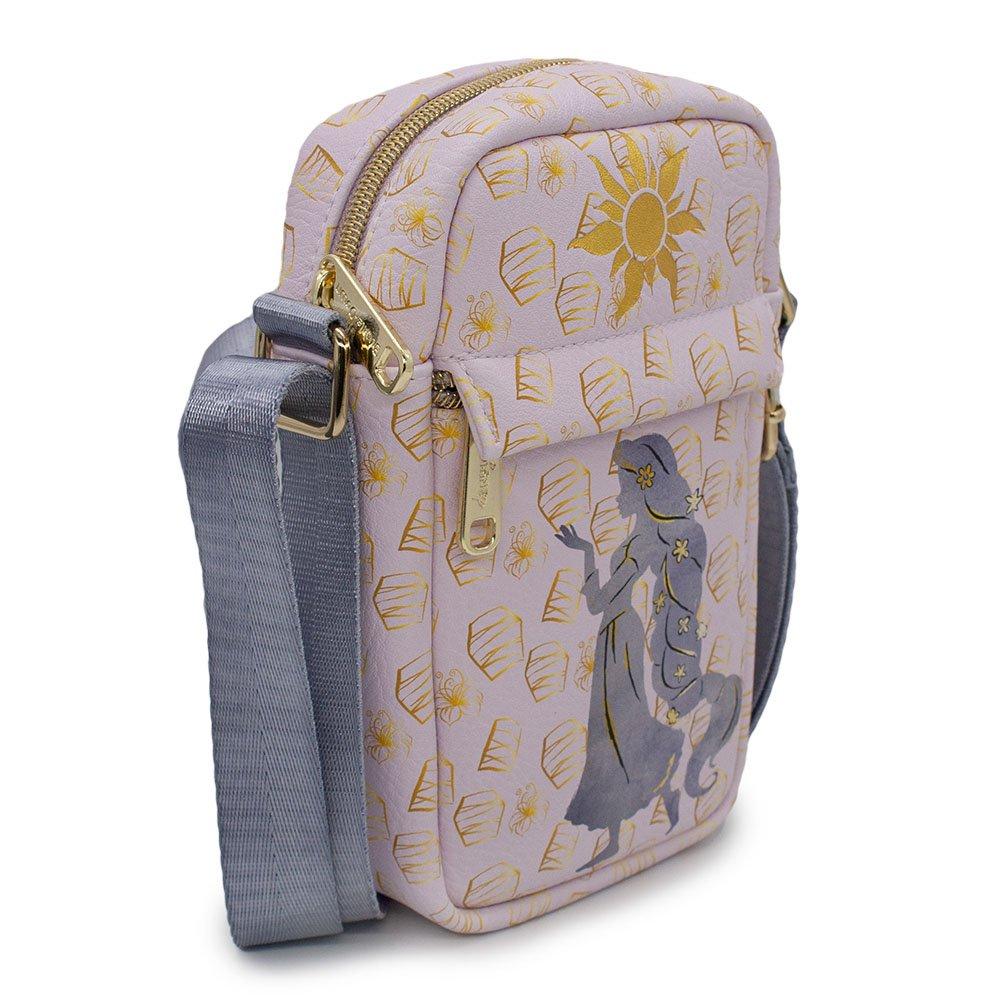 Buckle-Down Disney Tangled Rapunzel Pose Silhouette and Sun Pink Yellows Vegan Leather Cross Body Bag