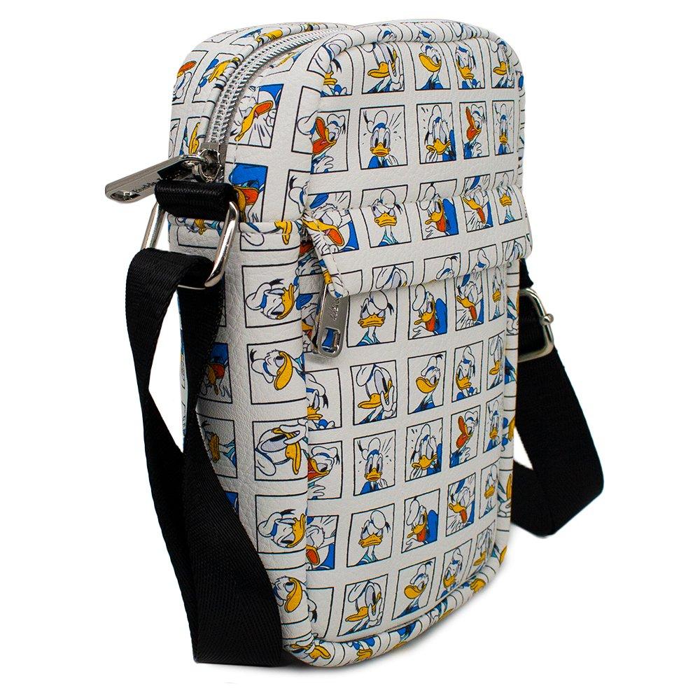 Buckle-Down Disney Donald Duck Expression Blocks White Vegan Leather Cross Body Bag